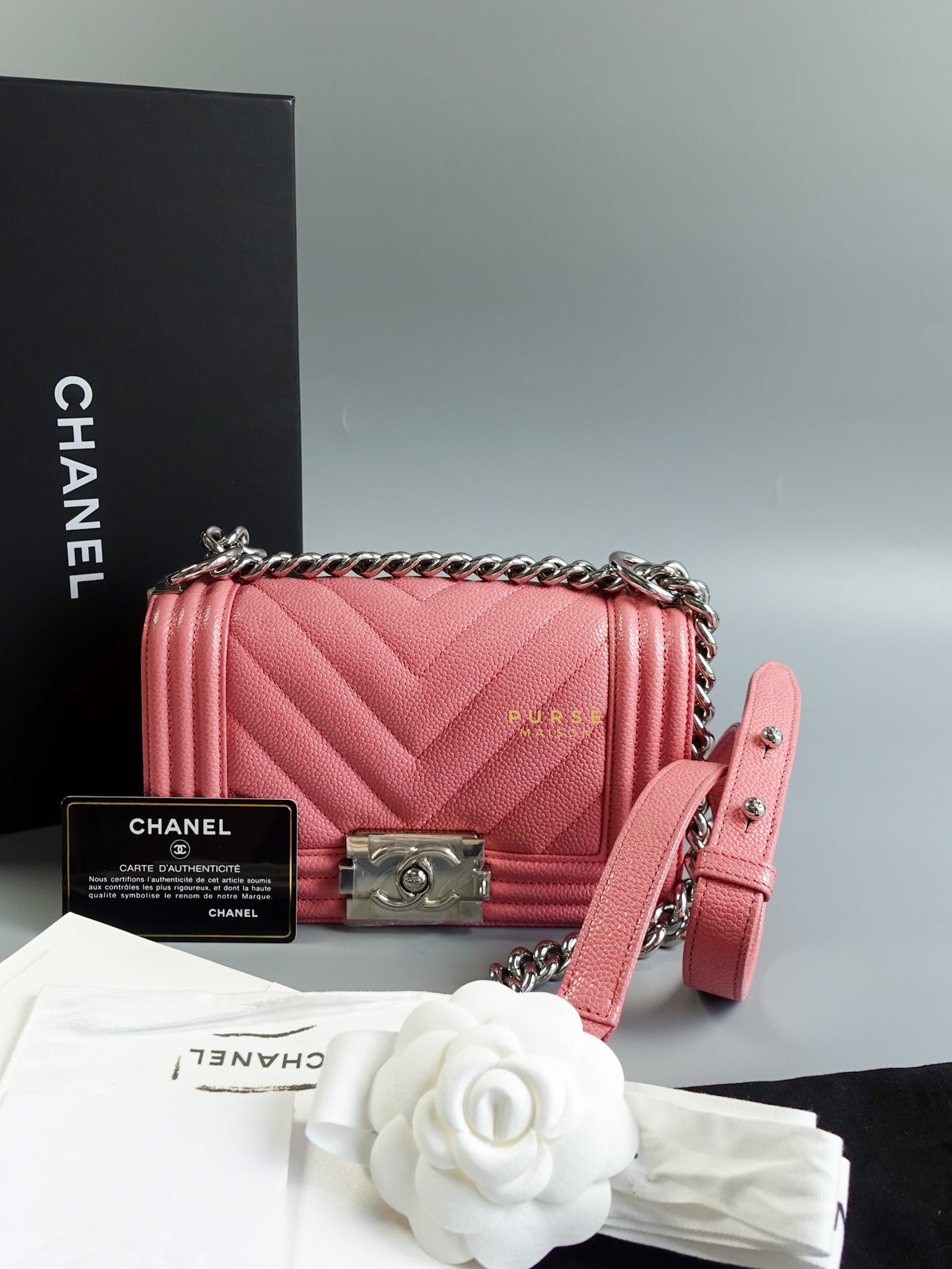 Boy Small in Pink Chevron Caviar & Silver Hardware Series 29 | Purse Maison Luxury Bags Shop