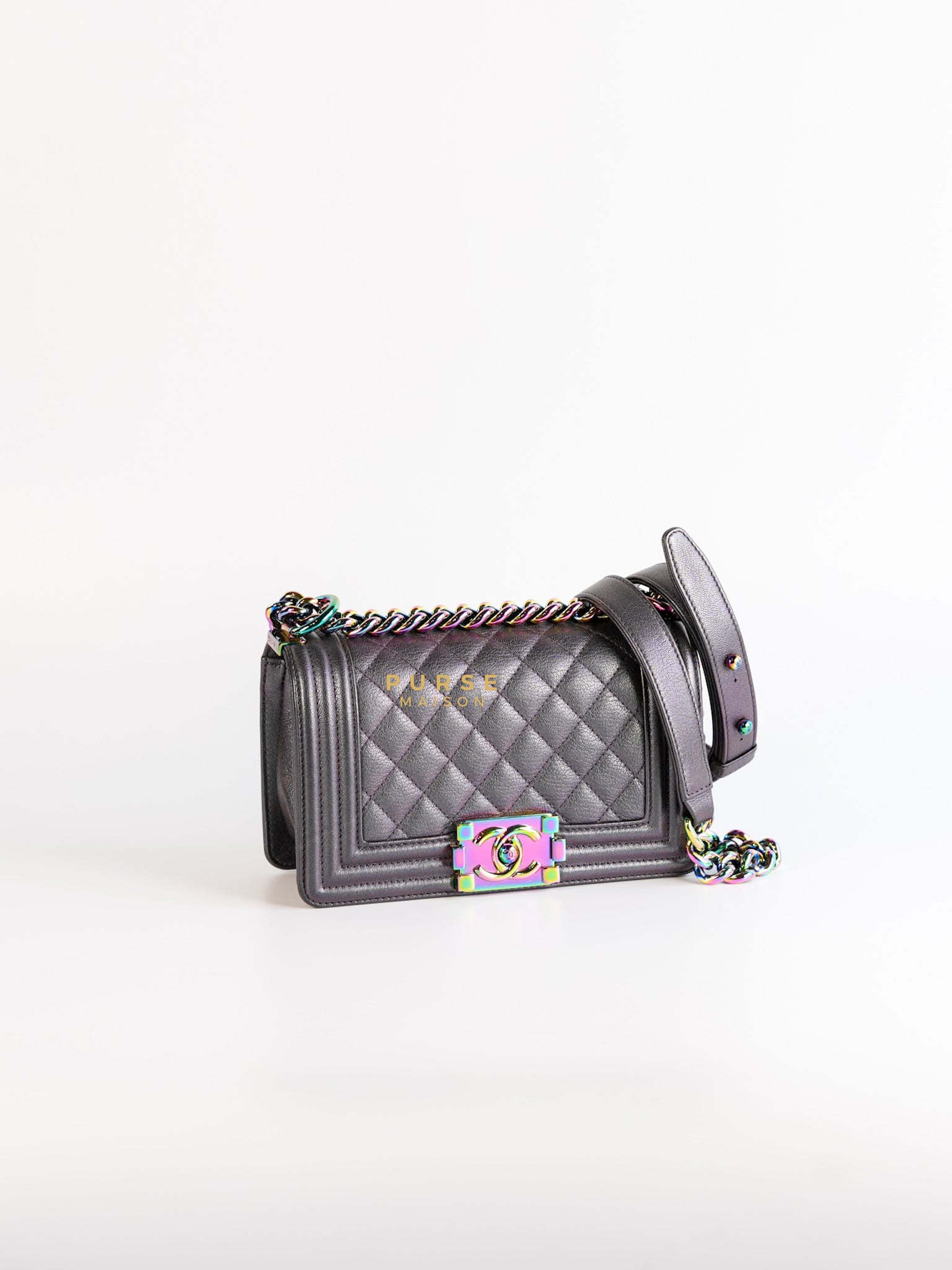 Boy Small Iridescent Purple Mermaid Quilted Goatskin with Rainbow Hardware Series 21 | Purse Maison Luxury Bags Shop