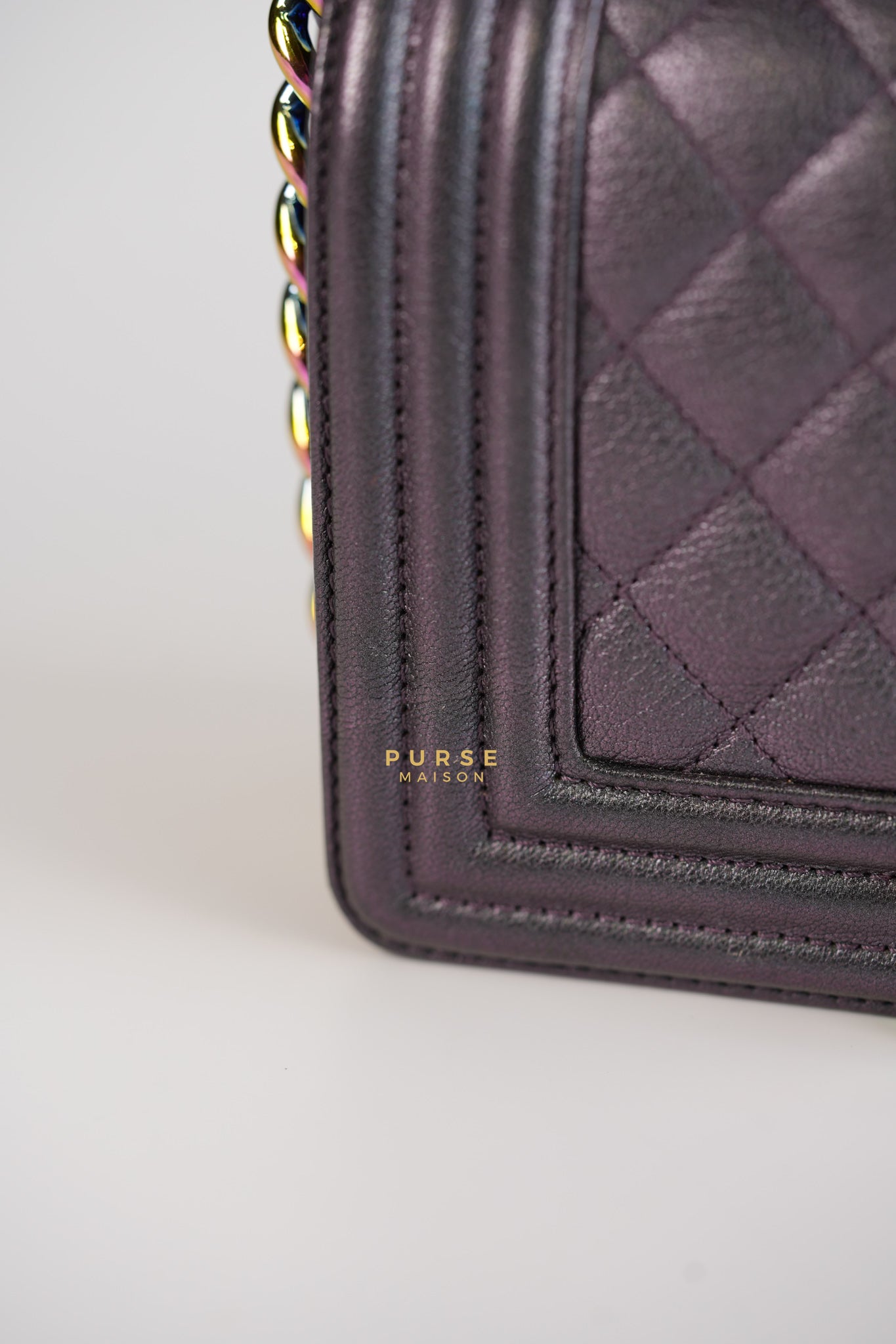 Boy Small Iridescent Purple Mermaid Quilted Goatskin with Rainbow Hardware Series 21 | Purse Maison Luxury Bags Shop