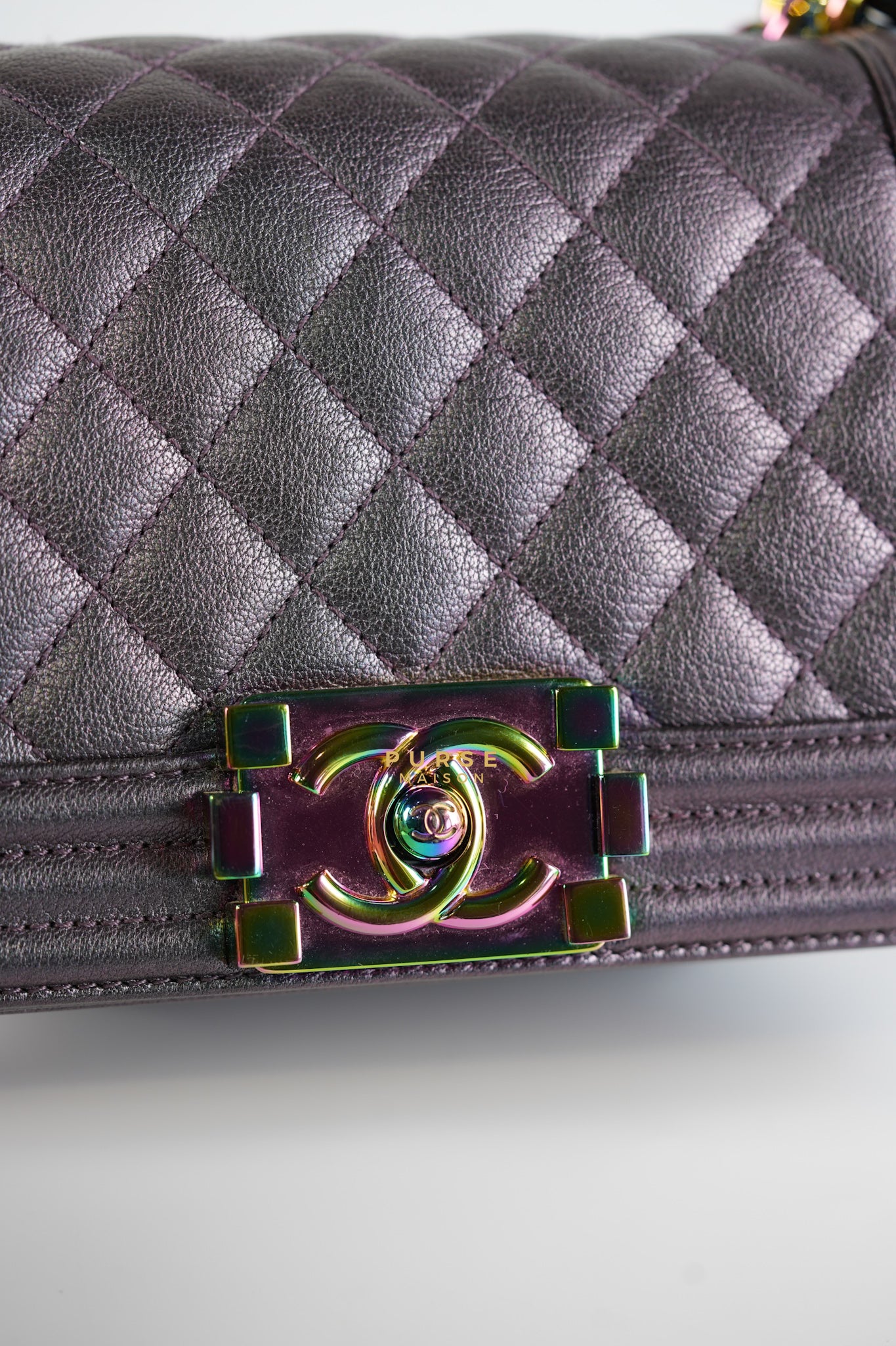 Boy Small Iridescent Purple Mermaid Quilted Goatskin with Rainbow Hardware Series 21 | Purse Maison Luxury Bags Shop