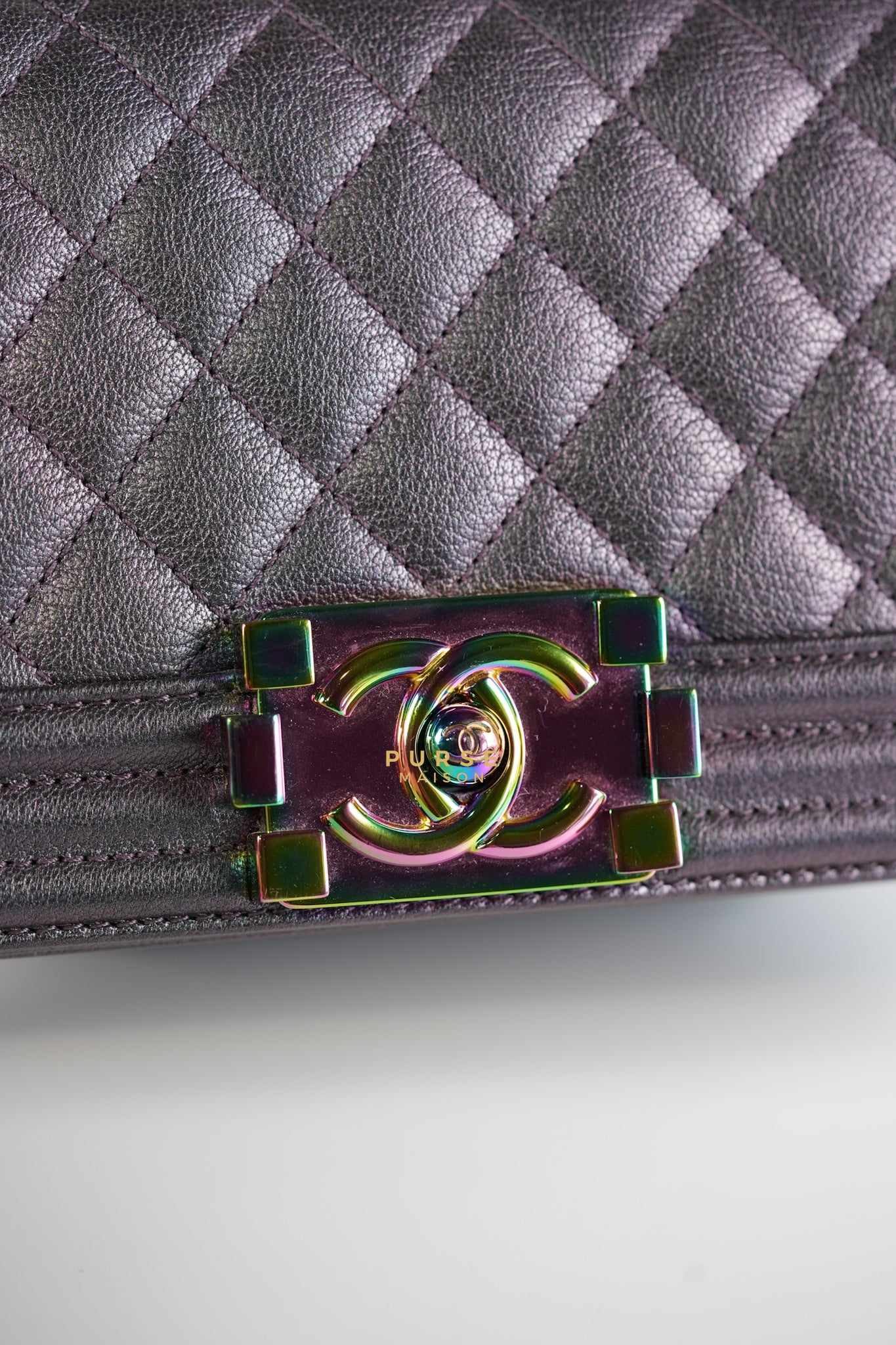 Boy Small Iridescent Purple Mermaid Quilted Goatskin with Rainbow Hardware Series 21 | Purse Maison Luxury Bags Shop