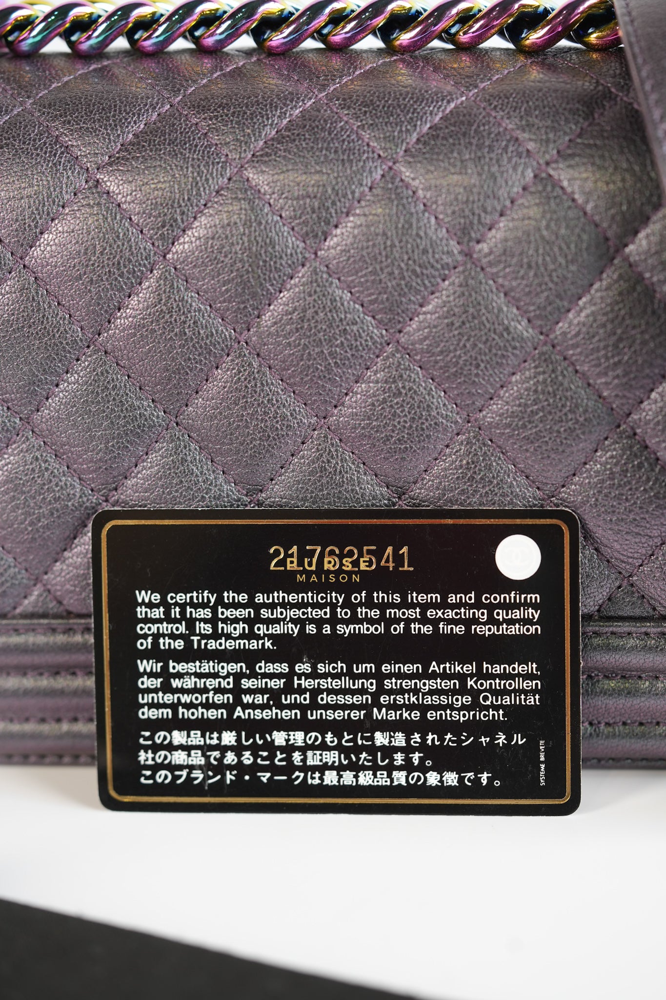 Boy Small Iridescent Purple Mermaid Quilted Goatskin with Rainbow Hardware Series 21 | Purse Maison Luxury Bags Shop