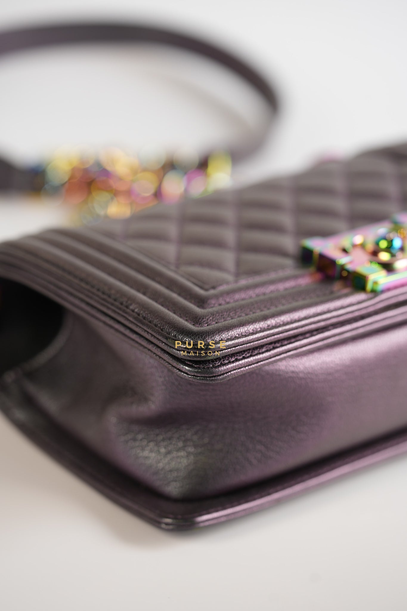 Boy Small Iridescent Purple Mermaid Quilted Goatskin with Rainbow Hardware Series 21 | Purse Maison Luxury Bags Shop