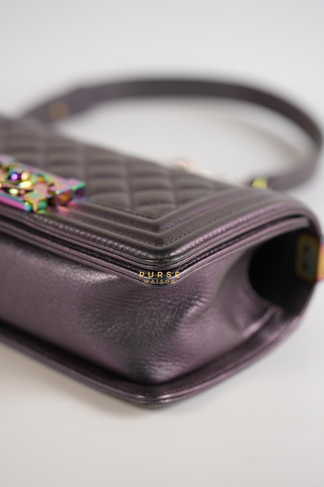 Boy Small Iridescent Purple Mermaid Quilted Goatskin with Rainbow Hardware Series 21 | Purse Maison Luxury Bags Shop