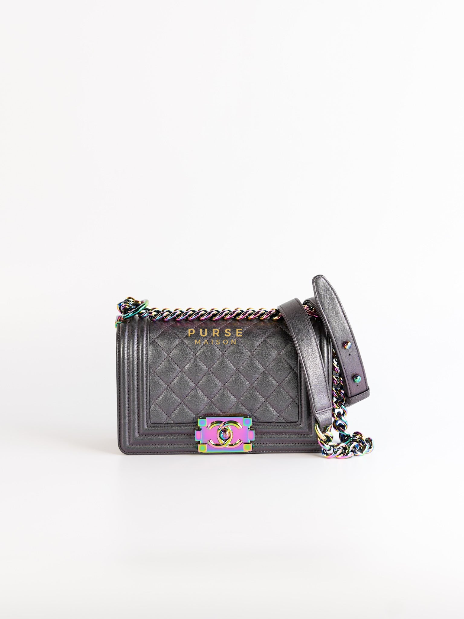 Boy Small Iridescent Purple Mermaid Quilted Goatskin with Rainbow Hardware Series 21 | Purse Maison Luxury Bags Shop