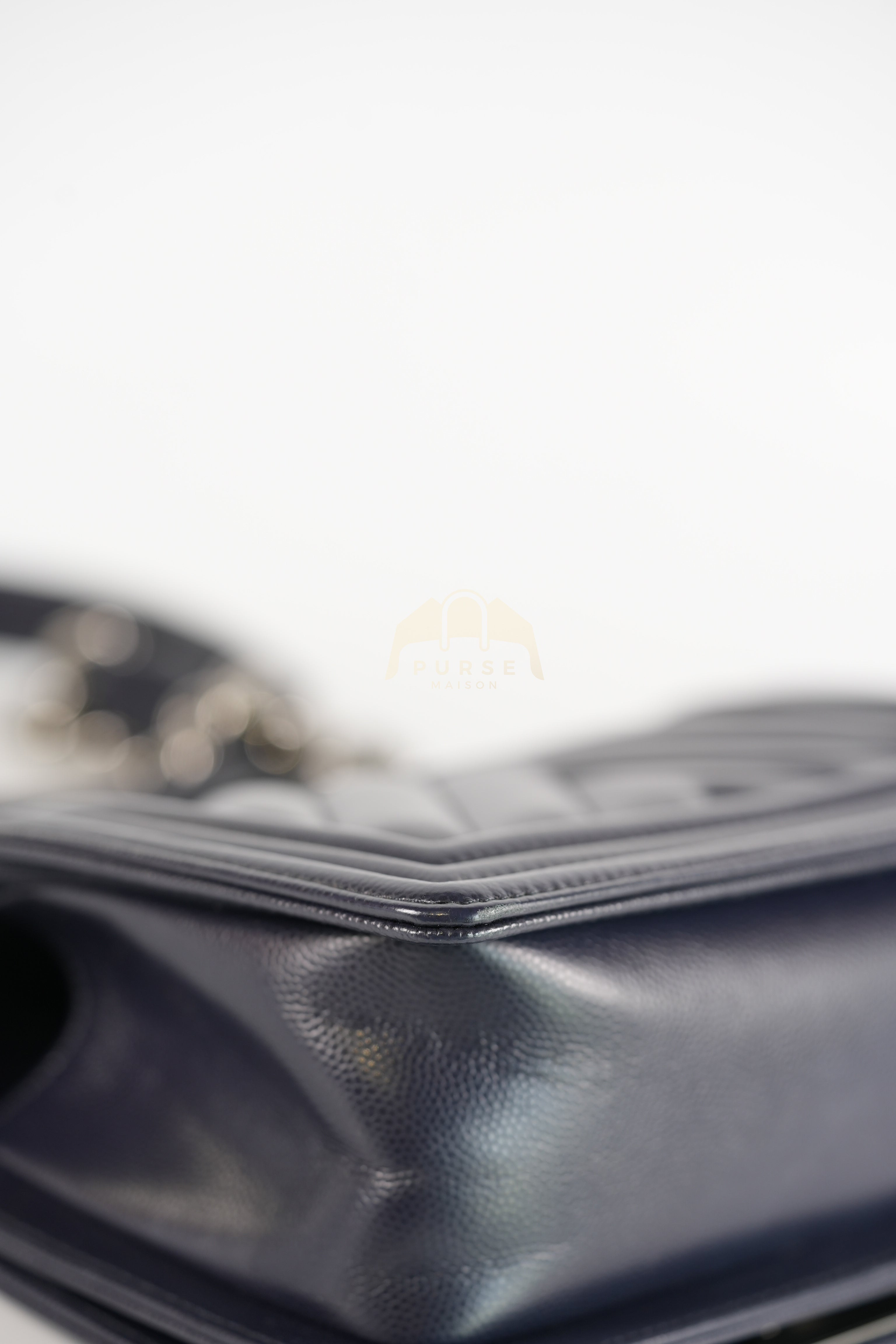 Boy Small Navy Blue in Chevron Caviar Leather and Silver Hardware Series 25 | Purse Maison Luxury Bags Shop