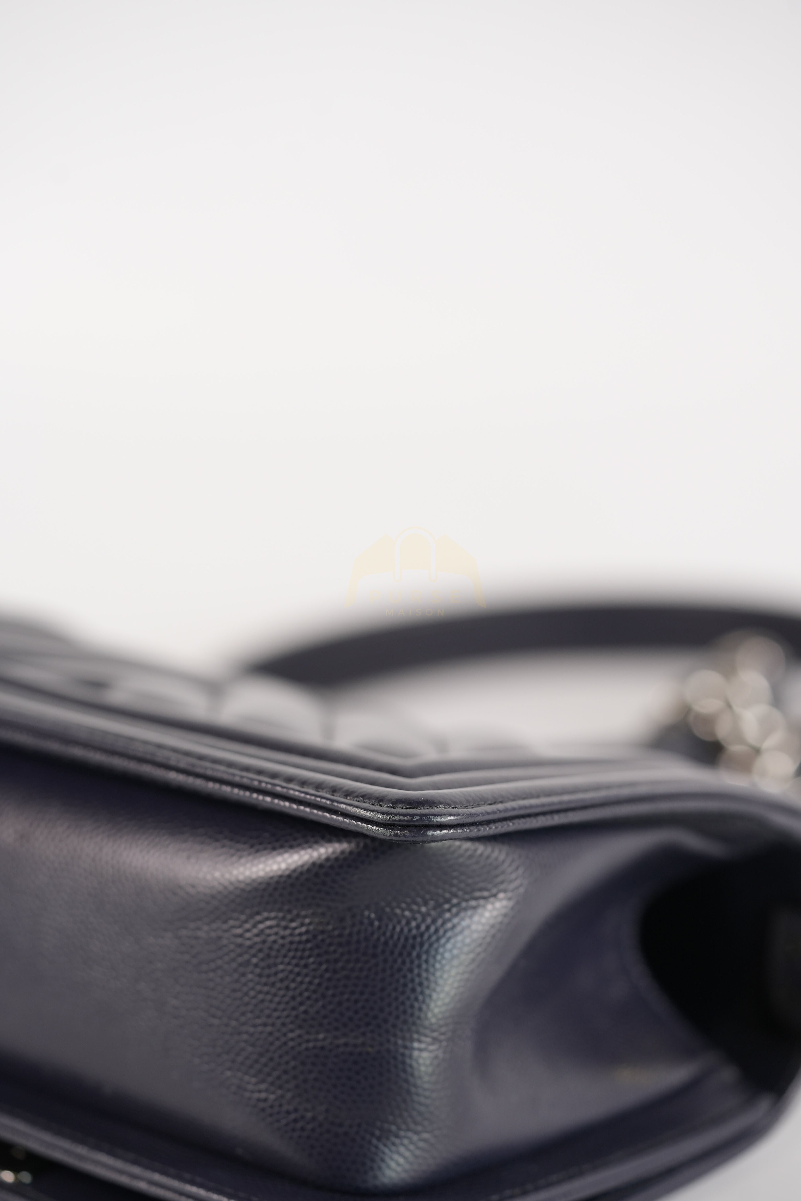 Boy Small Navy Blue in Chevron Caviar Leather and Silver Hardware Series 25 | Purse Maison Luxury Bags Shop