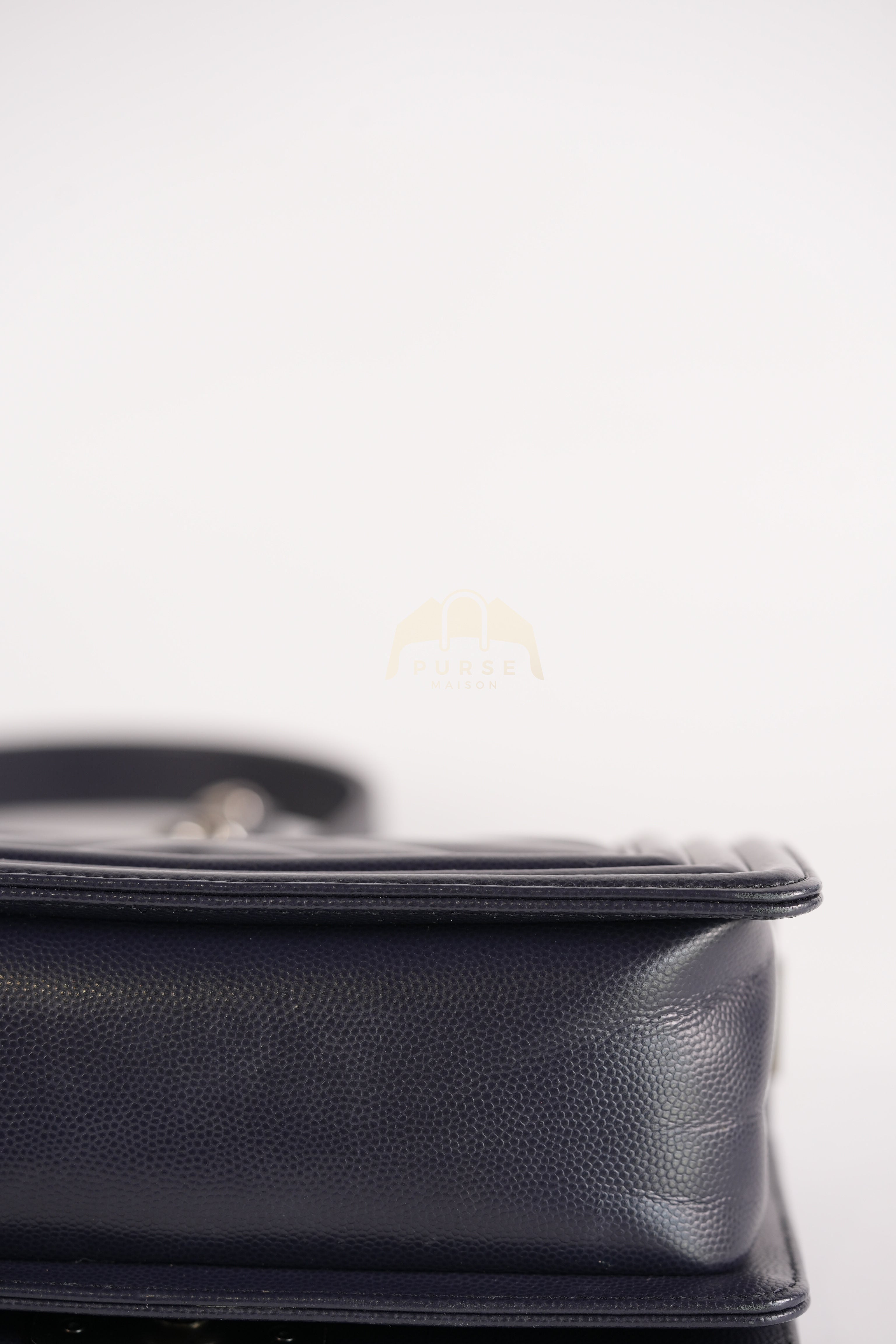 Boy Small Navy Blue in Chevron Caviar Leather and Silver Hardware Series 25 | Purse Maison Luxury Bags Shop