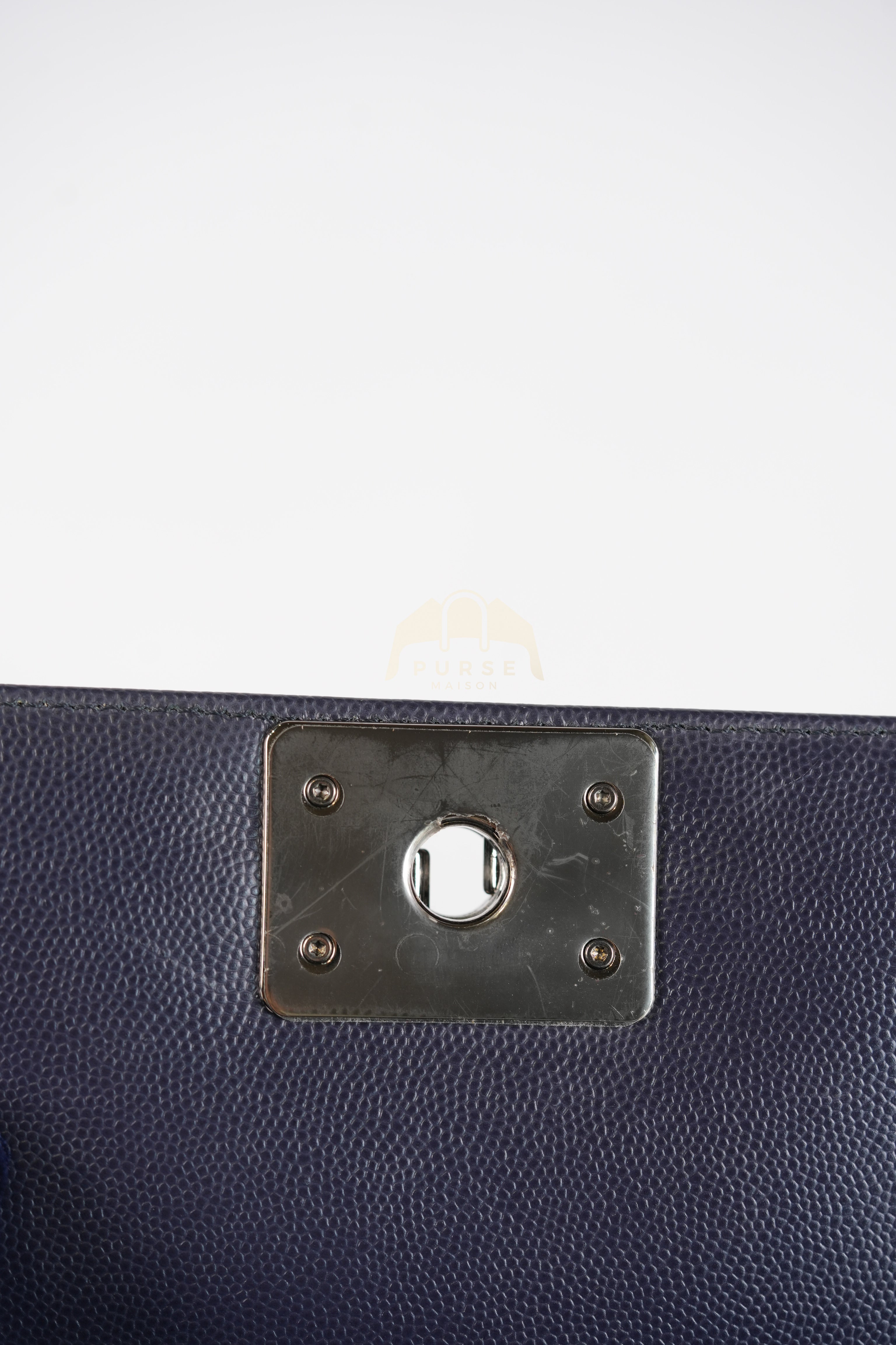 Boy Small Navy Blue in Chevron Caviar Leather and Silver Hardware Series 25 | Purse Maison Luxury Bags Shop