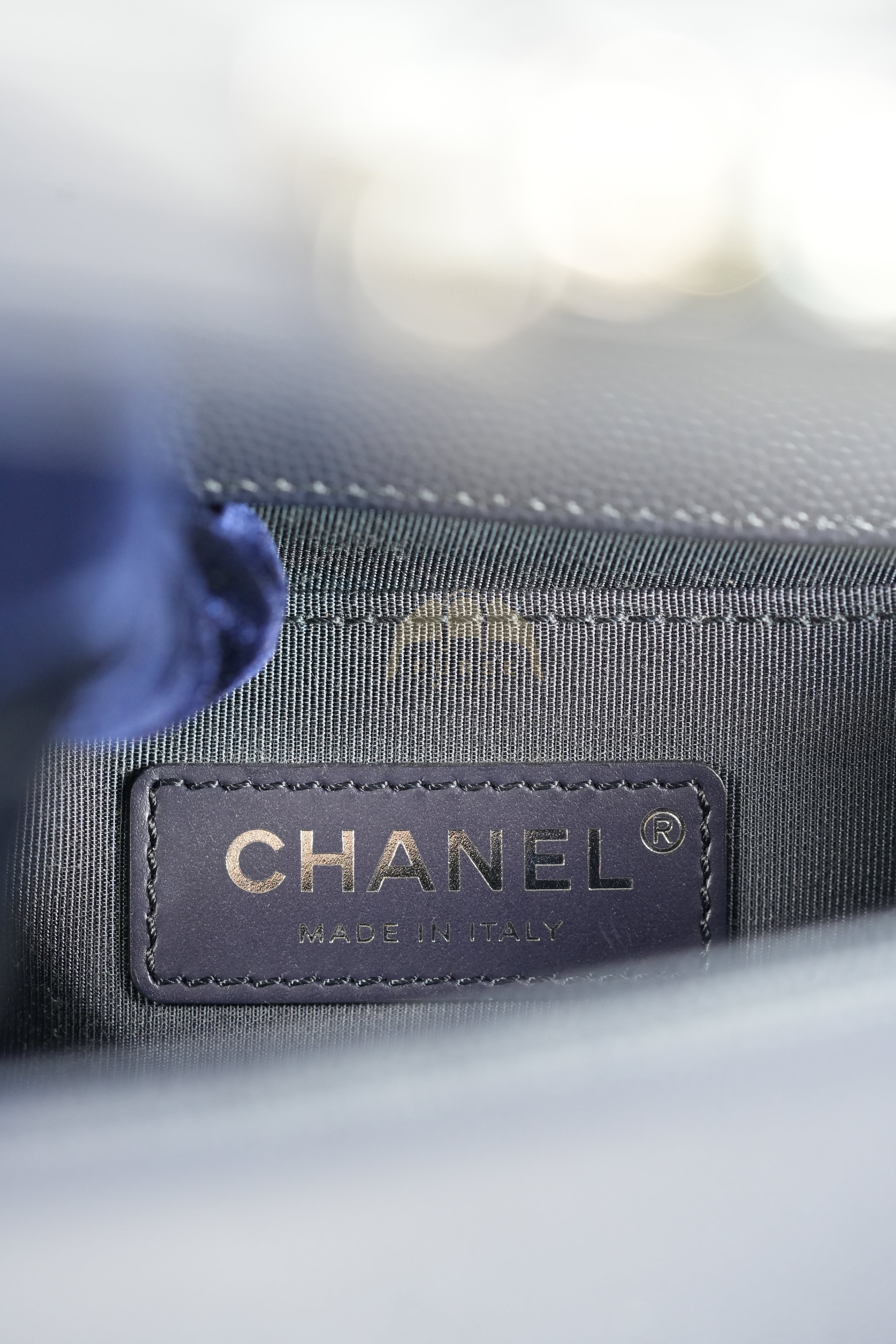 Boy Small Navy Blue in Chevron Caviar Leather and Silver Hardware Series 25 | Purse Maison Luxury Bags Shop