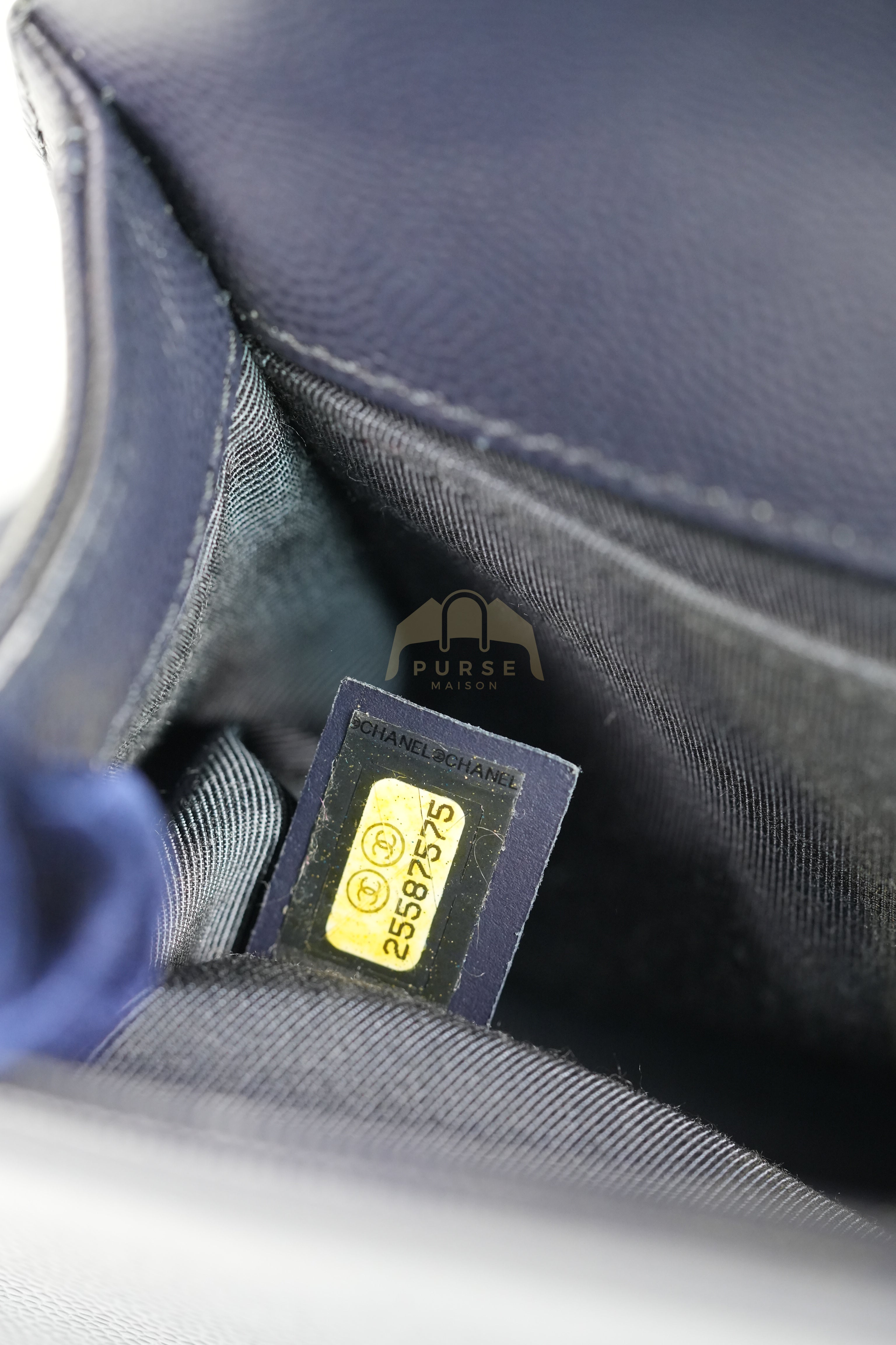 Boy Small Navy Blue in Chevron Caviar Leather and Silver Hardware Series 25 | Purse Maison Luxury Bags Shop