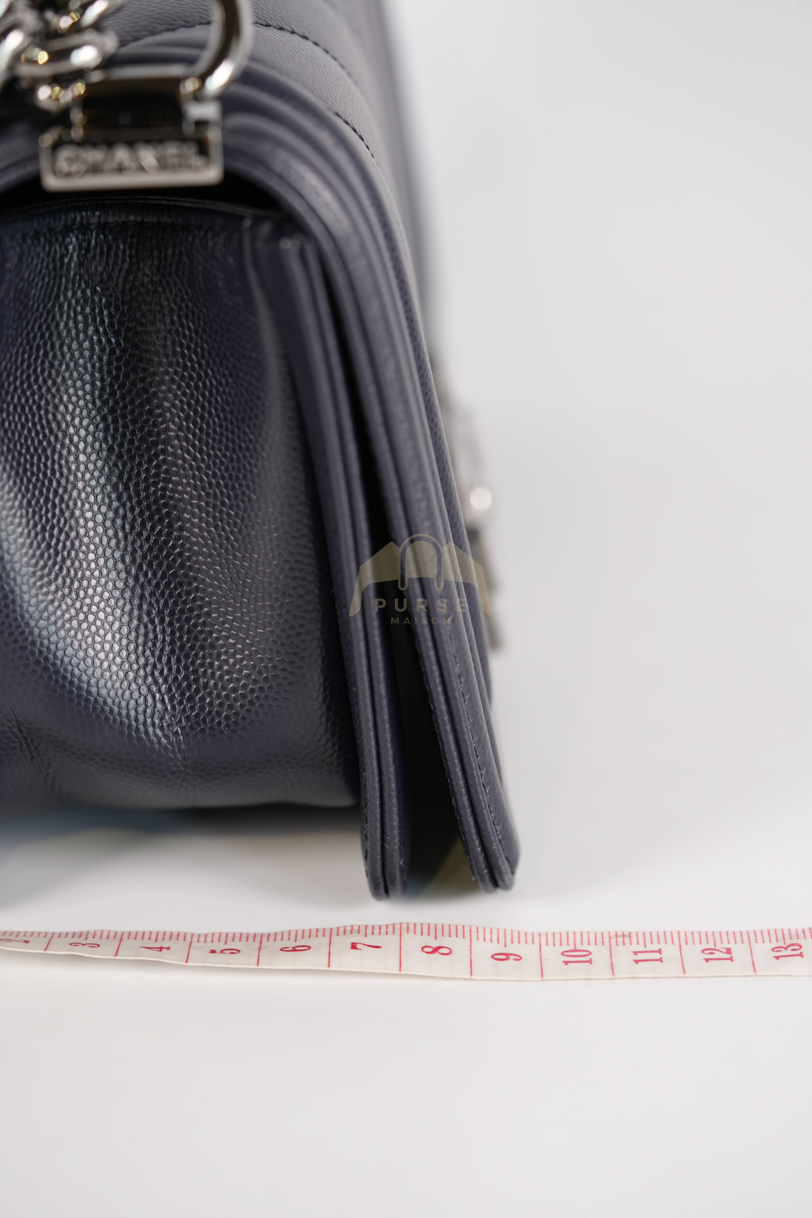 Boy Small Navy Blue in Chevron Caviar Leather and Silver Hardware Series 25 | Purse Maison Luxury Bags Shop