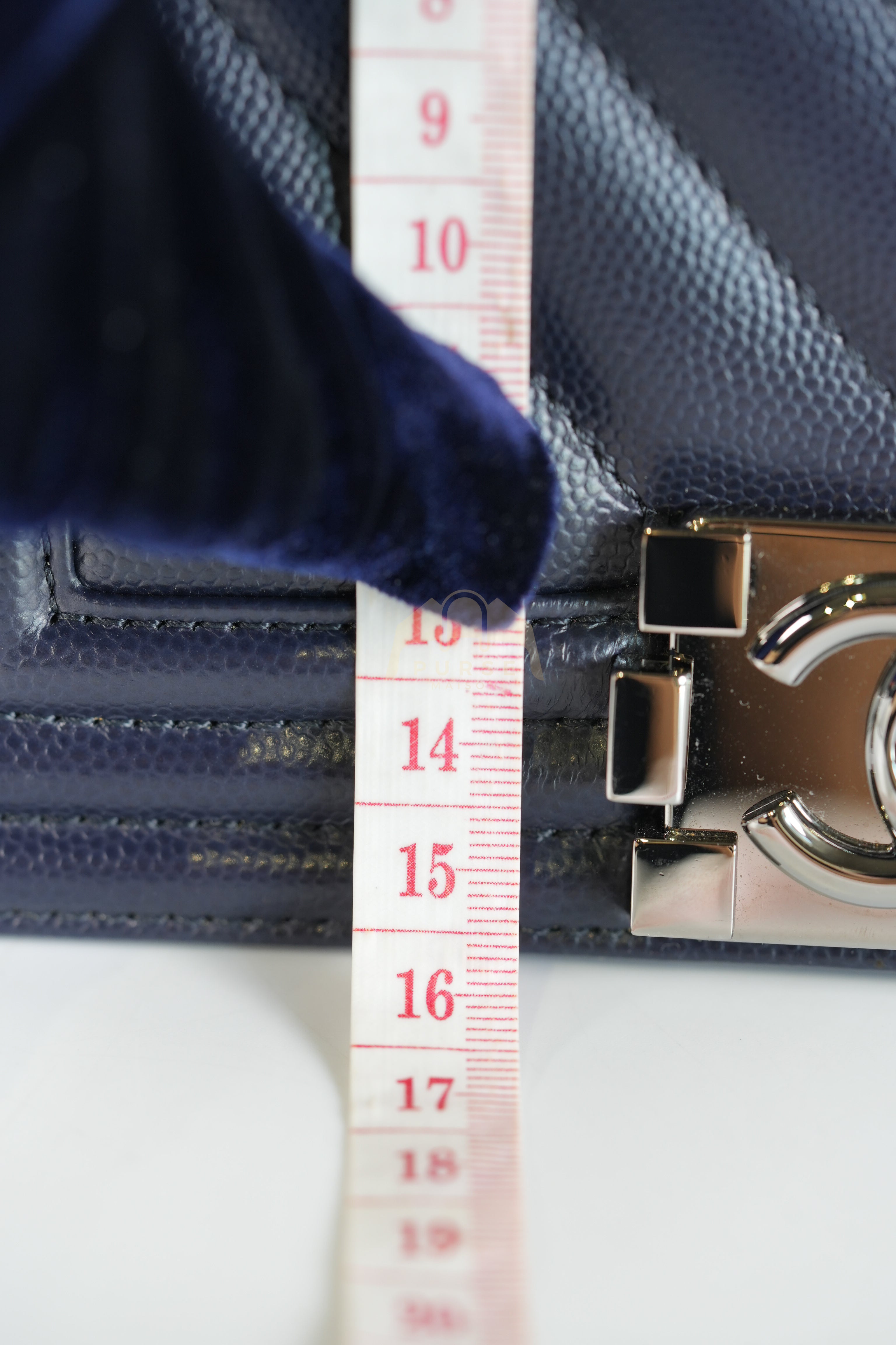 Boy Small Navy Blue in Chevron Caviar Leather and Silver Hardware Series 25 | Purse Maison Luxury Bags Shop