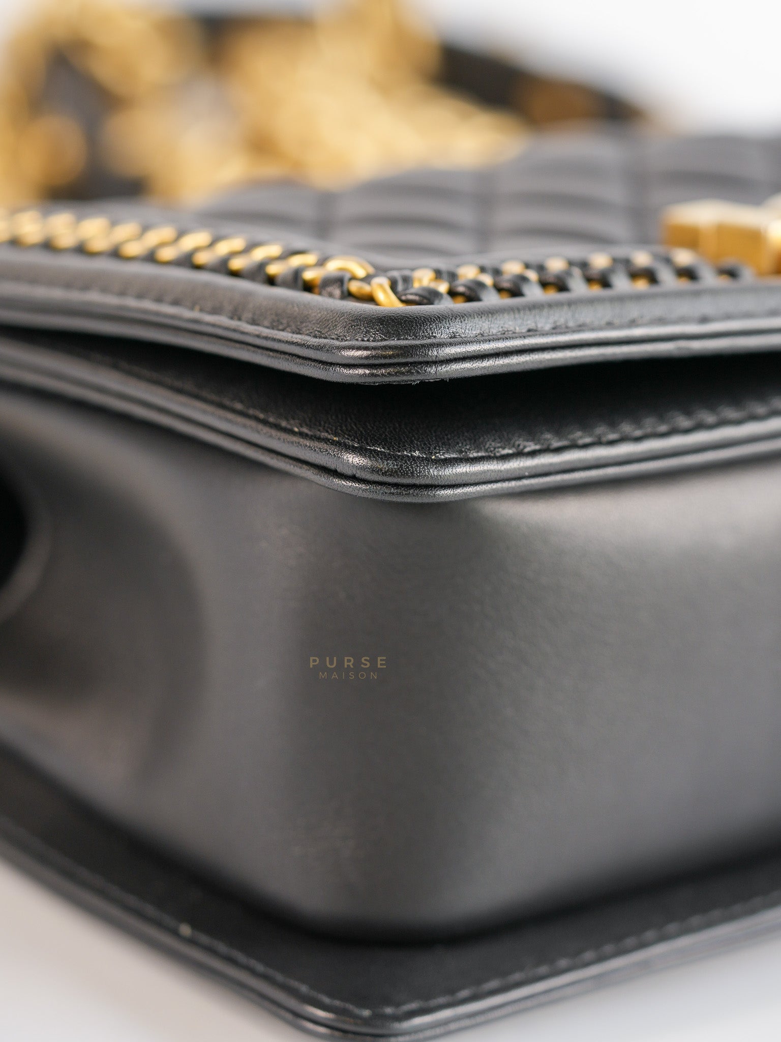 Boy Top Handle Small in Black Lambskin Leather Aged Gold Hardware(Series 26) | Purse Maison Luxury Bags Shop