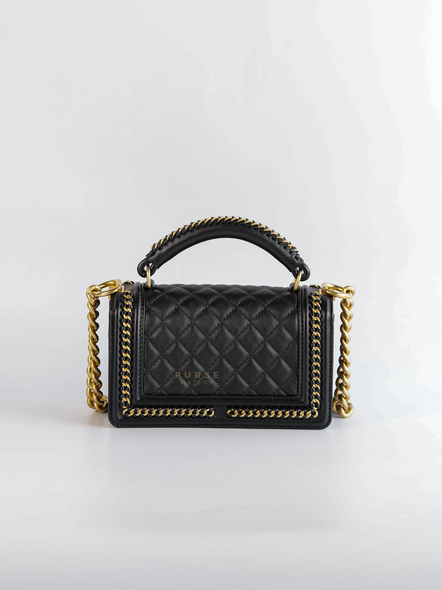 Boy Top Handle Small in Black Lambskin Leather Aged Gold Hardware(Series 26) | Purse Maison Luxury Bags Shop