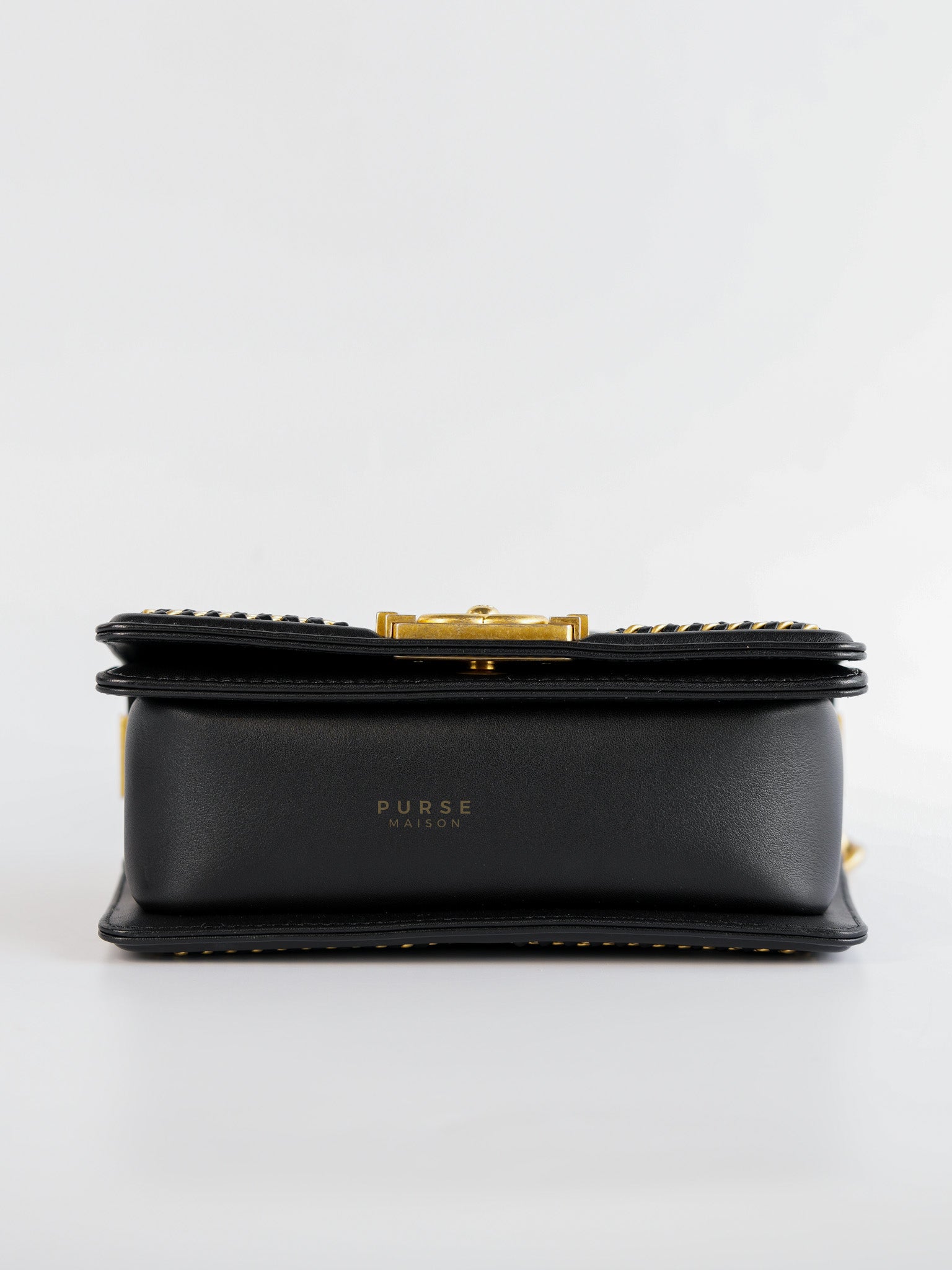 Boy Top Handle Small in Black Lambskin Leather Aged Gold Hardware(Series 26) | Purse Maison Luxury Bags Shop