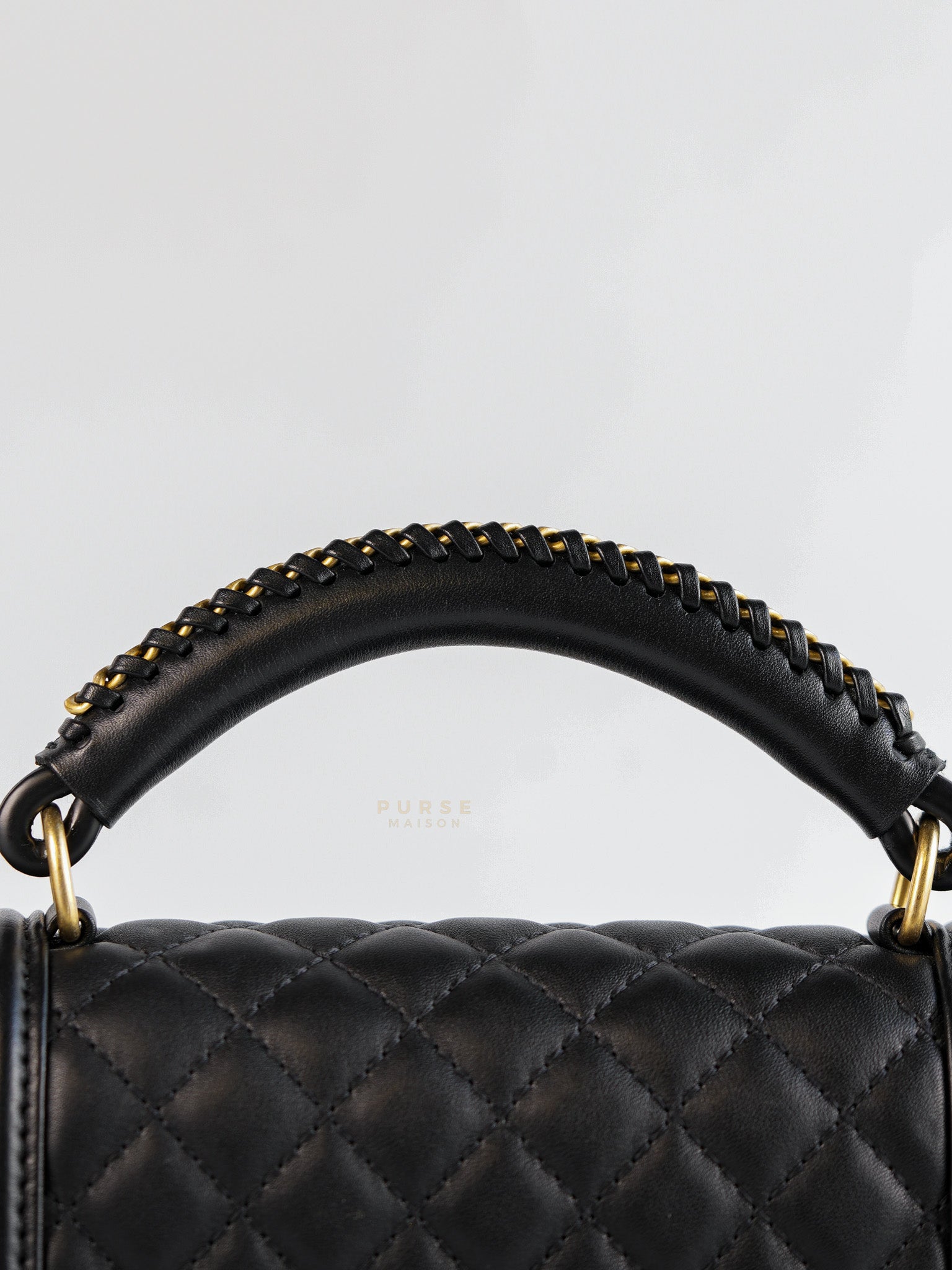 Boy Top Handle Small in Black Lambskin Leather Aged Gold Hardware(Series 26) | Purse Maison Luxury Bags Shop