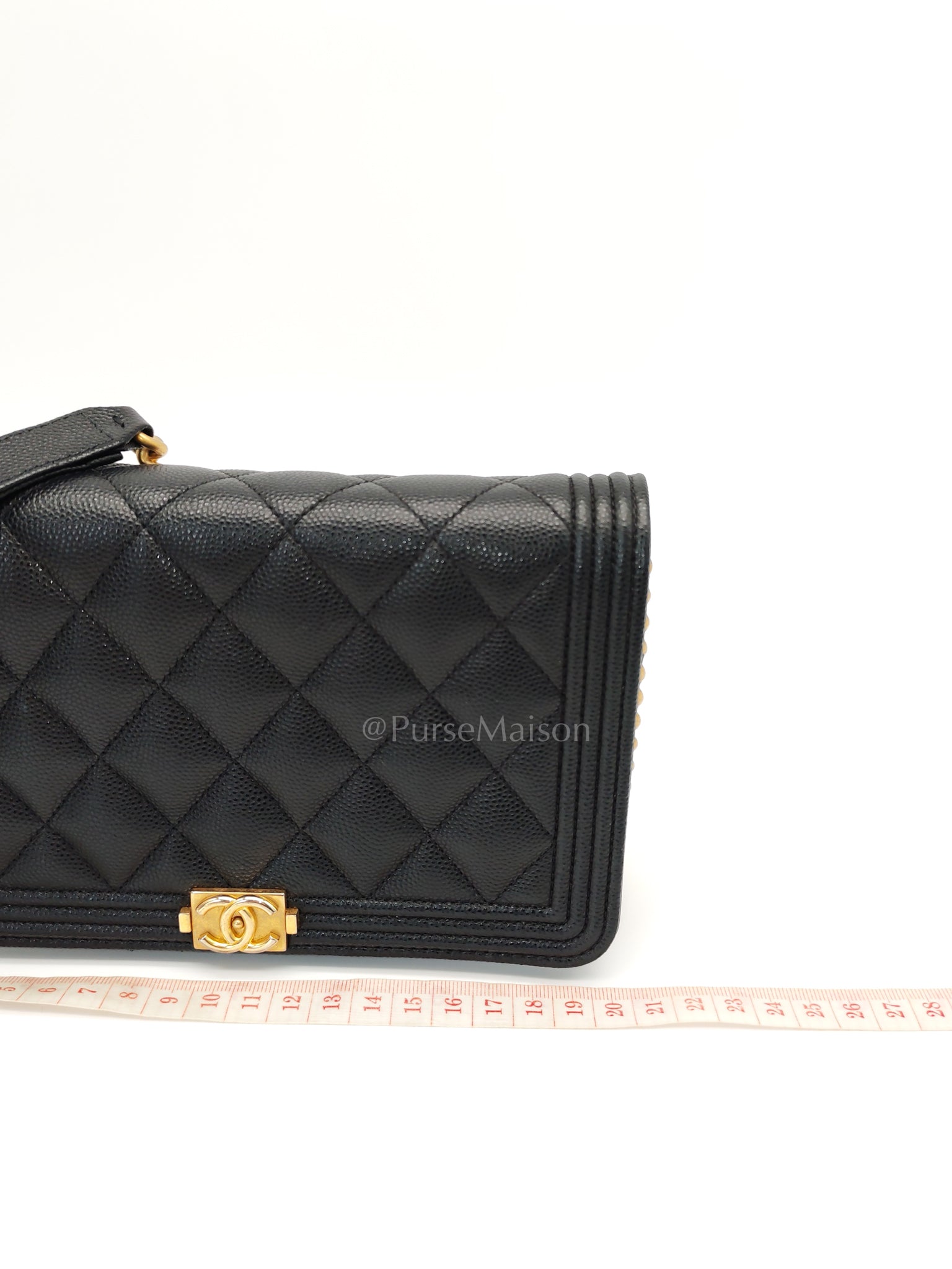Boy Wallet On Chain Black Caviar Leather in Aged Gold Hardware(Series 30) | Purse Maison Luxury Bags Shop