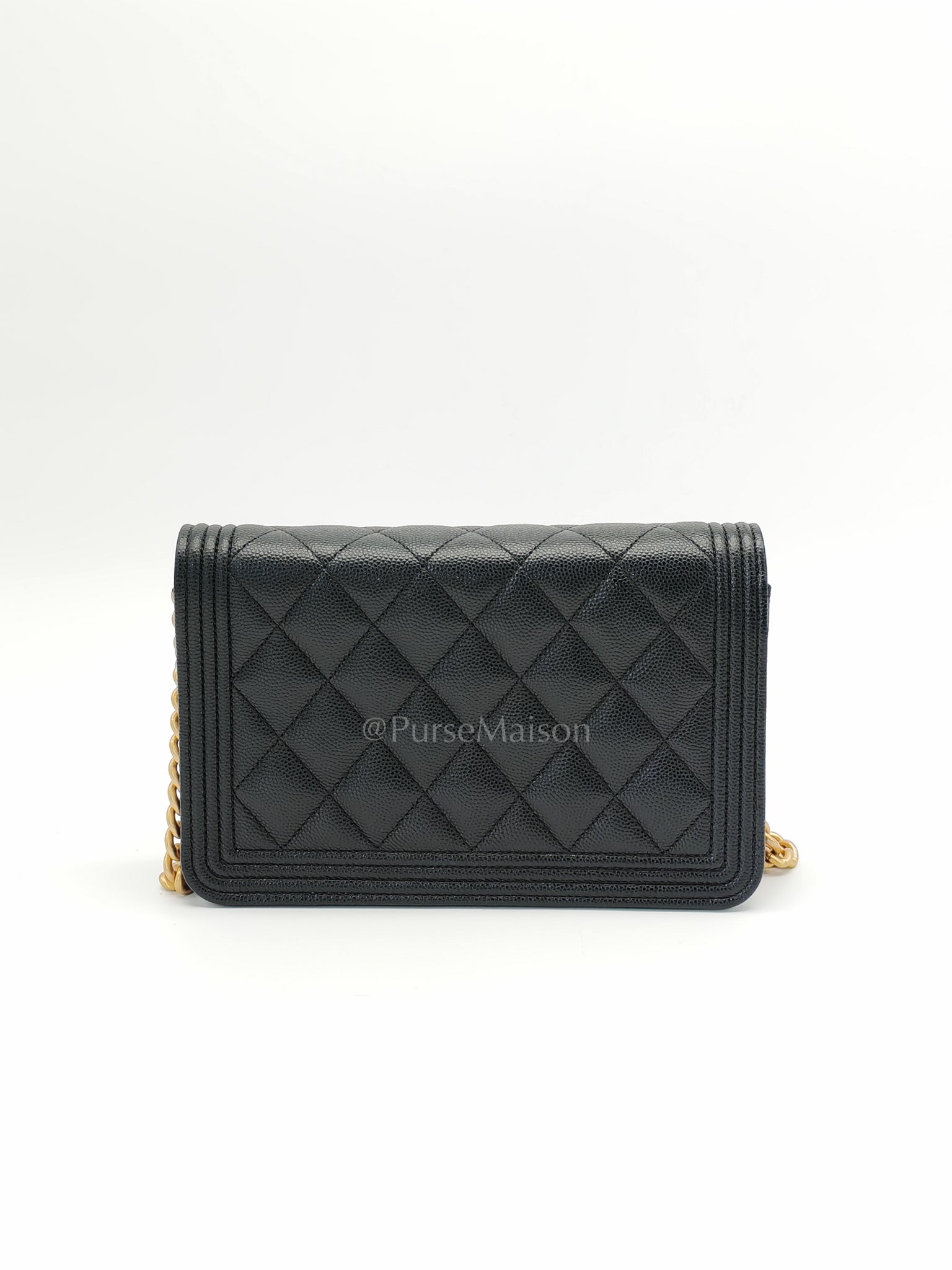 Boy Wallet On Chain Black Caviar Leather in Aged Gold Hardware(Series 30) | Purse Maison Luxury Bags Shop