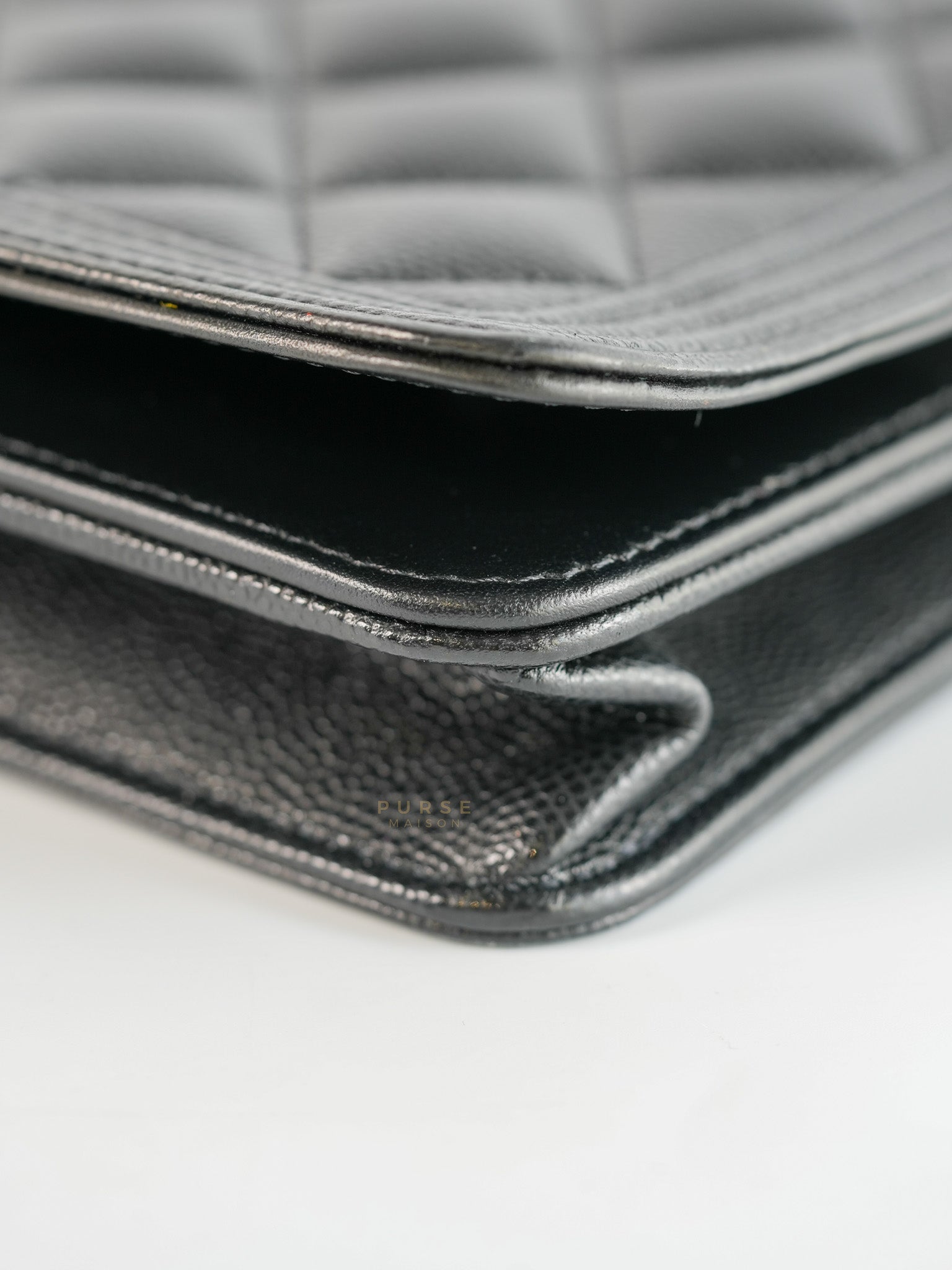 Boy Wallet On Chain in Black Caviar Leather Gold Hardware(Microchip) | Purse Maison Luxury Bags Shop