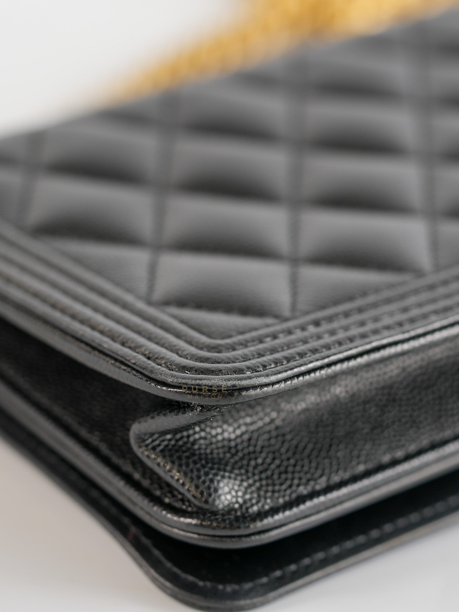 Boy Wallet On Chain in Black Caviar Leather Gold Hardware(Microchip) | Purse Maison Luxury Bags Shop