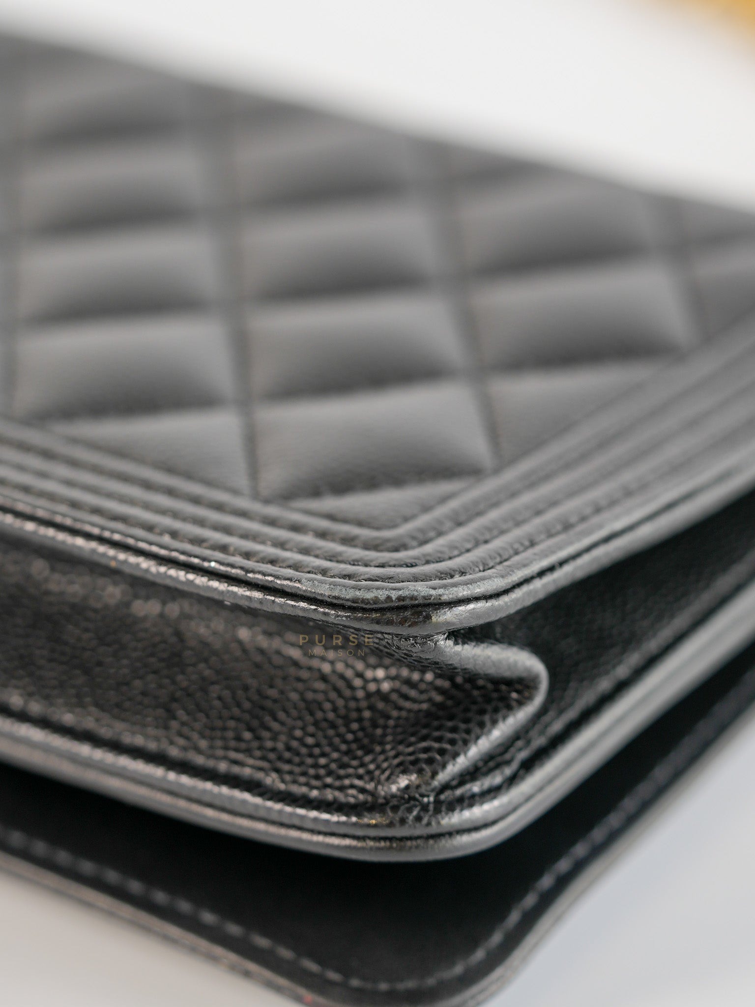 Boy Wallet On Chain in Black Caviar Leather Gold Hardware(Microchip) | Purse Maison Luxury Bags Shop