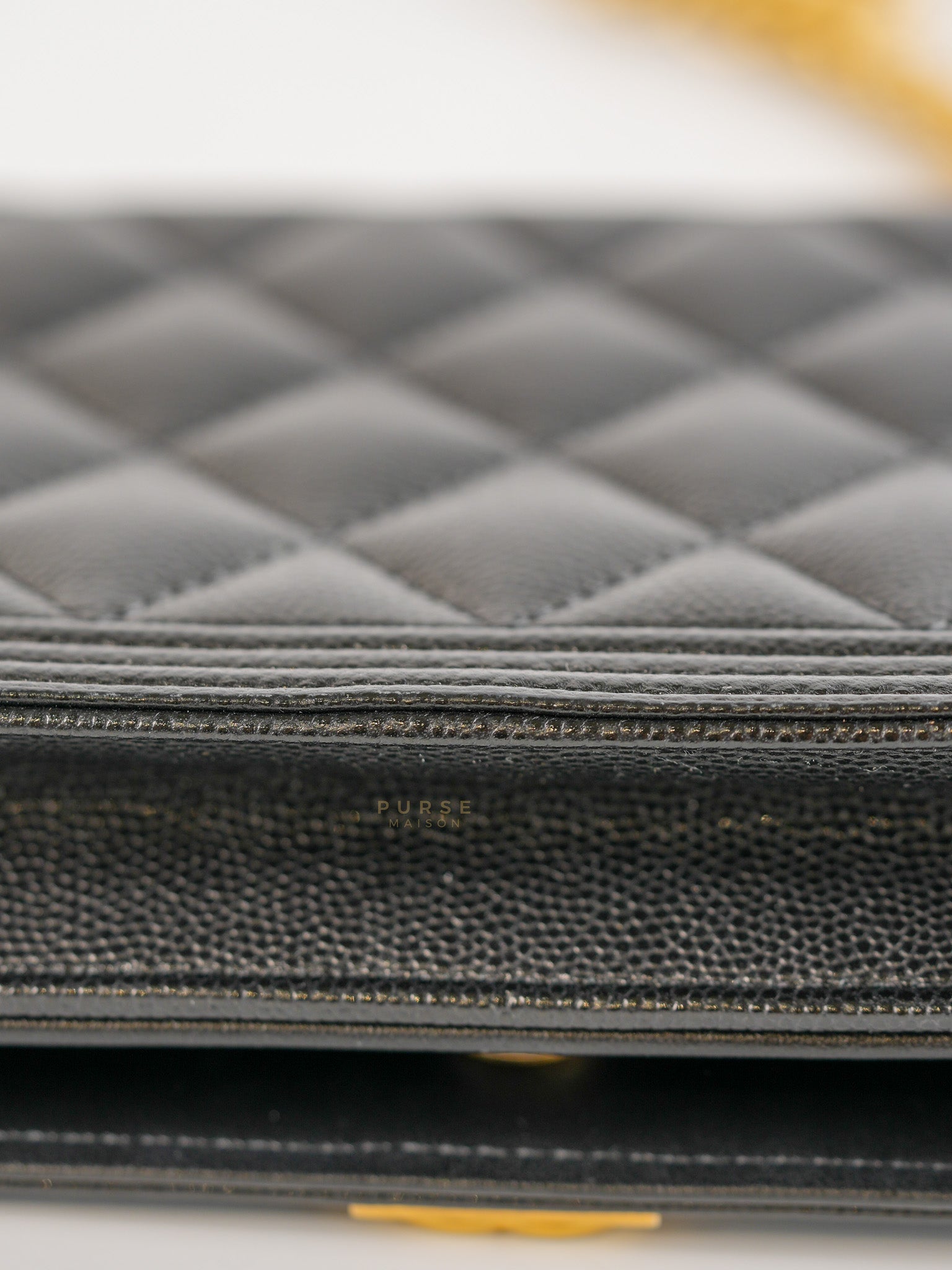 Boy Wallet On Chain in Black Caviar Leather Gold Hardware(Microchip) | Purse Maison Luxury Bags Shop