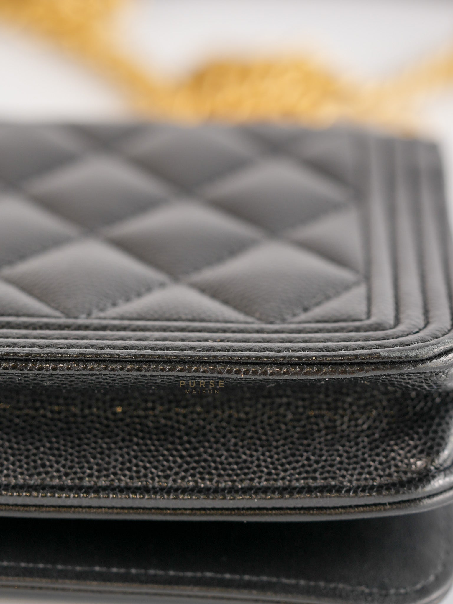 Boy Wallet On Chain in Black Caviar Leather Gold Hardware(Microchip) | Purse Maison Luxury Bags Shop