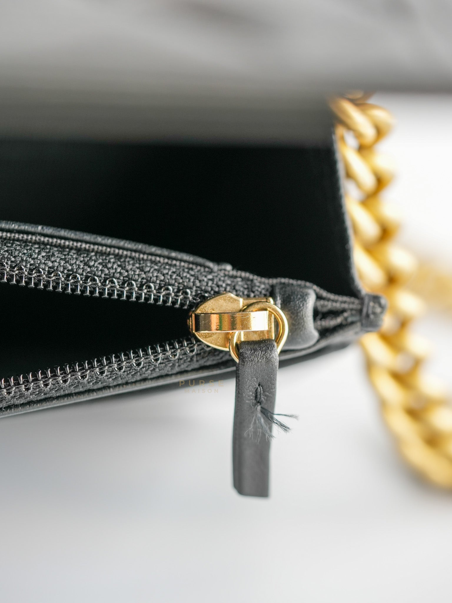 Boy Wallet On Chain in Black Caviar Leather Gold Hardware(Microchip) | Purse Maison Luxury Bags Shop