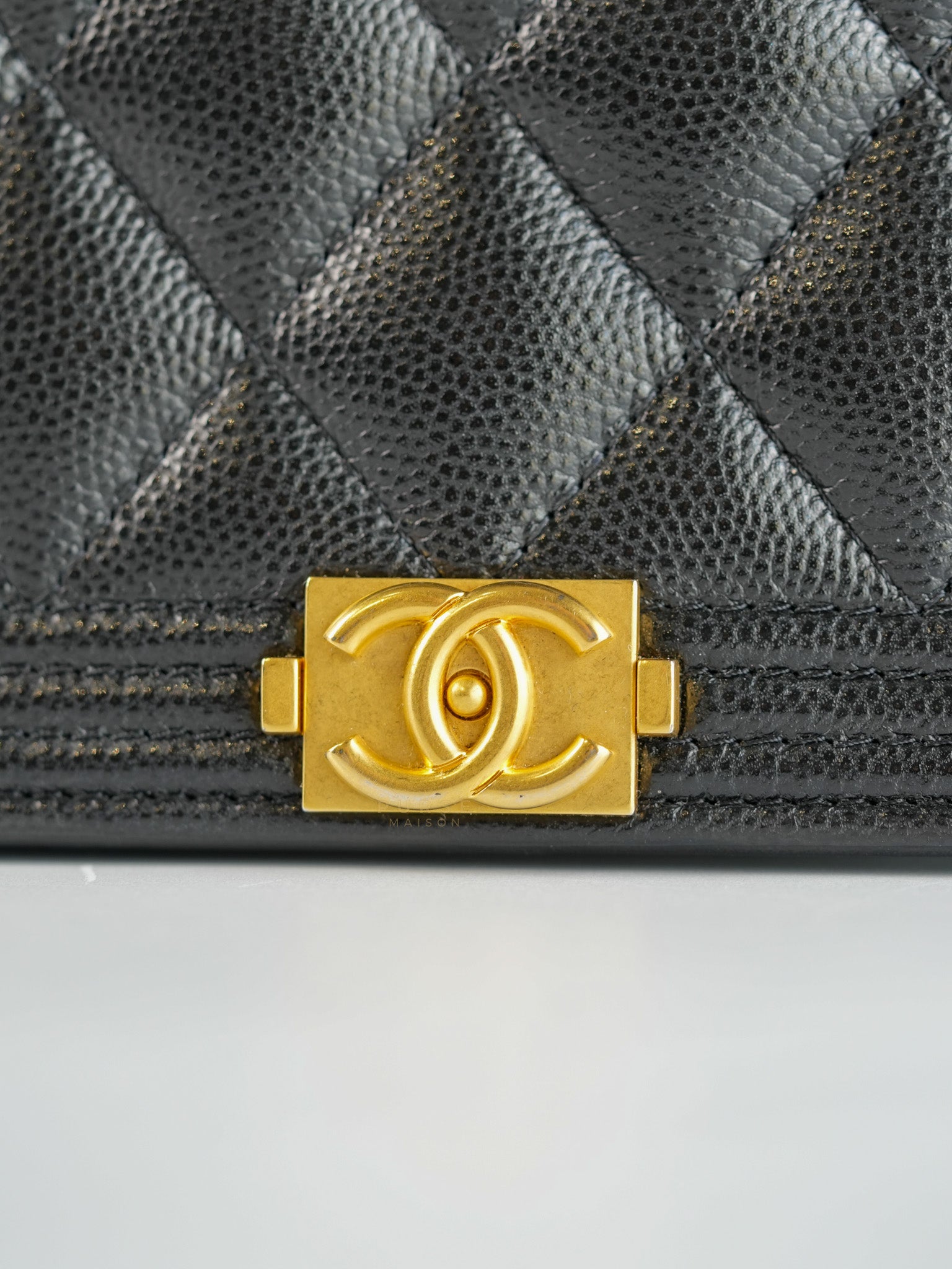 Boy Wallet On Chain in Black Caviar Leather Gold Hardware(Microchip) | Purse Maison Luxury Bags Shop