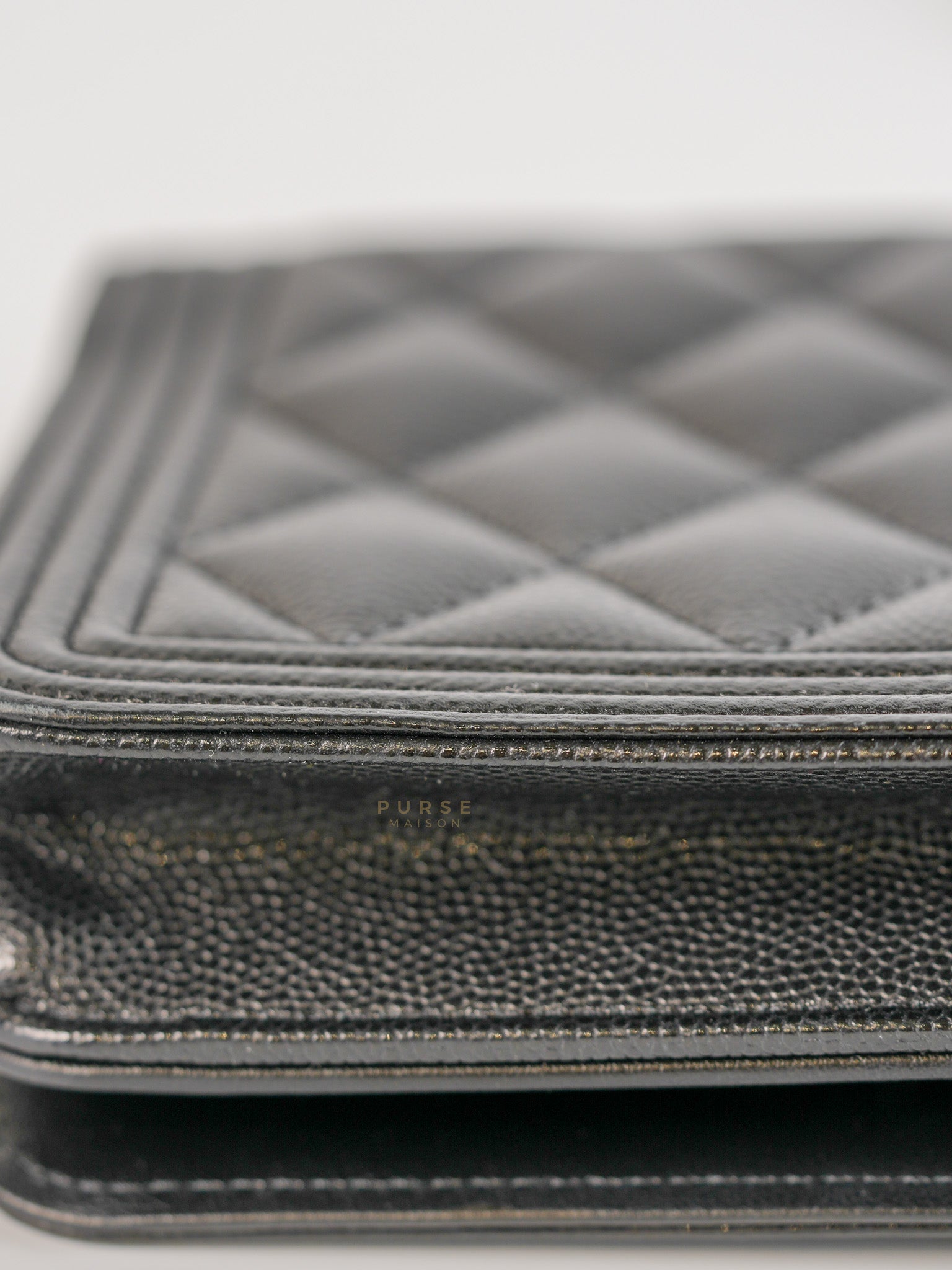 Boy Wallet On Chain in Black Caviar Leather Gold Hardware(Microchip) | Purse Maison Luxury Bags Shop