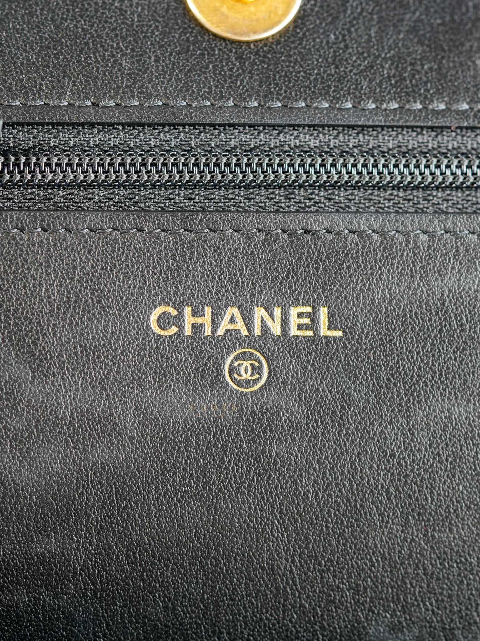 Boy Wallet On Chain in Black Caviar Leather Gold Hardware(Microchip) | Purse Maison Luxury Bags Shop
