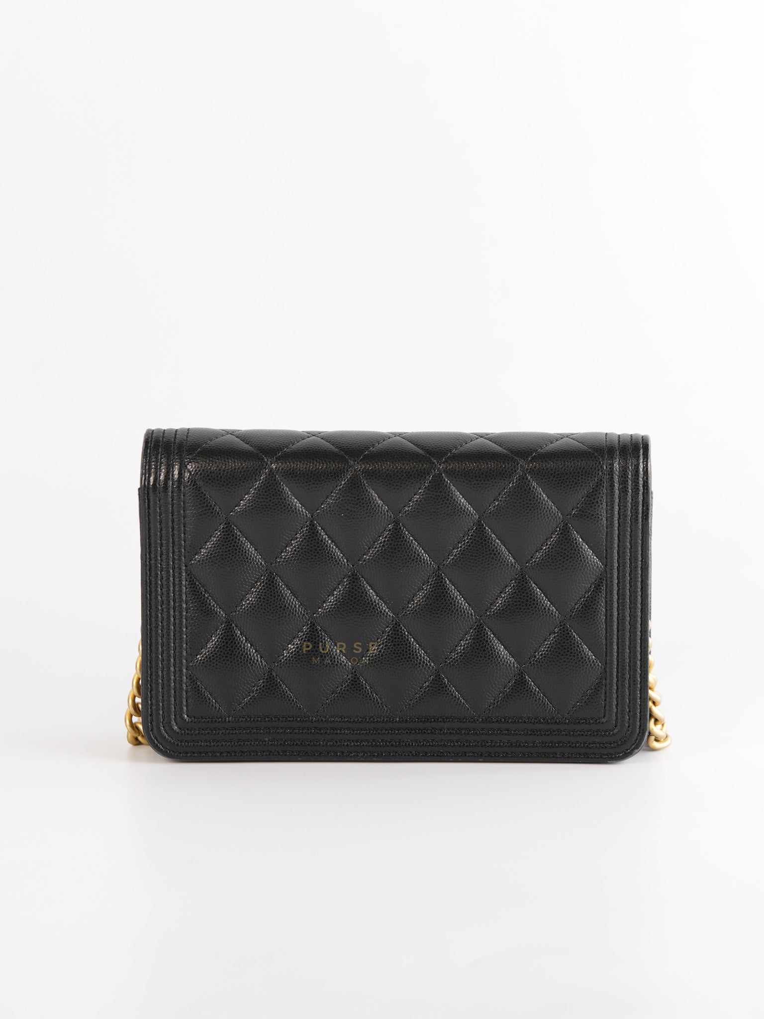 Boy Wallet On Chain in Black Caviar Leather Gold