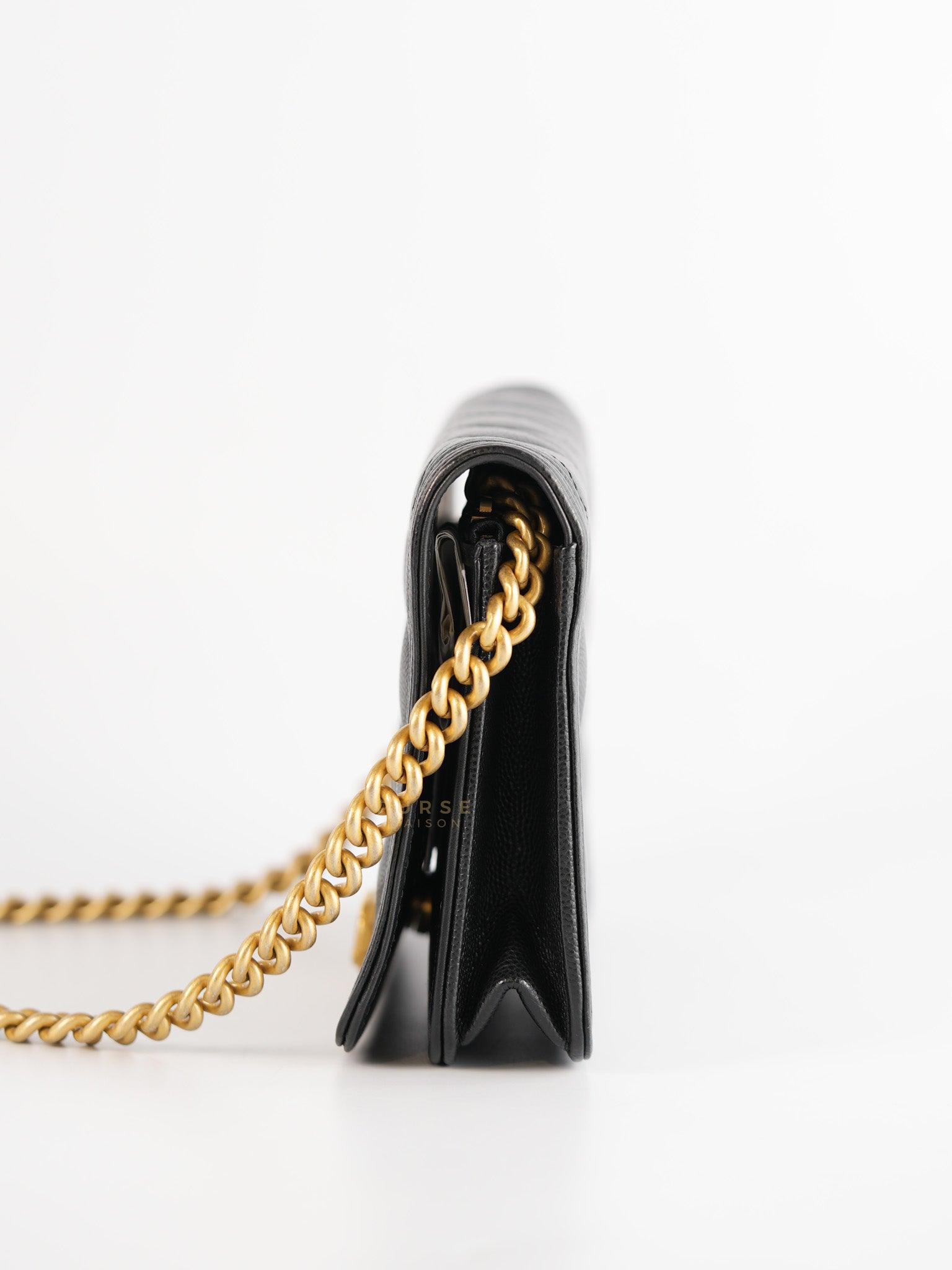 Boy Wallet On Chain in Black Caviar Leather Gold Hardware(Microchip) | Purse Maison Luxury Bags Shop