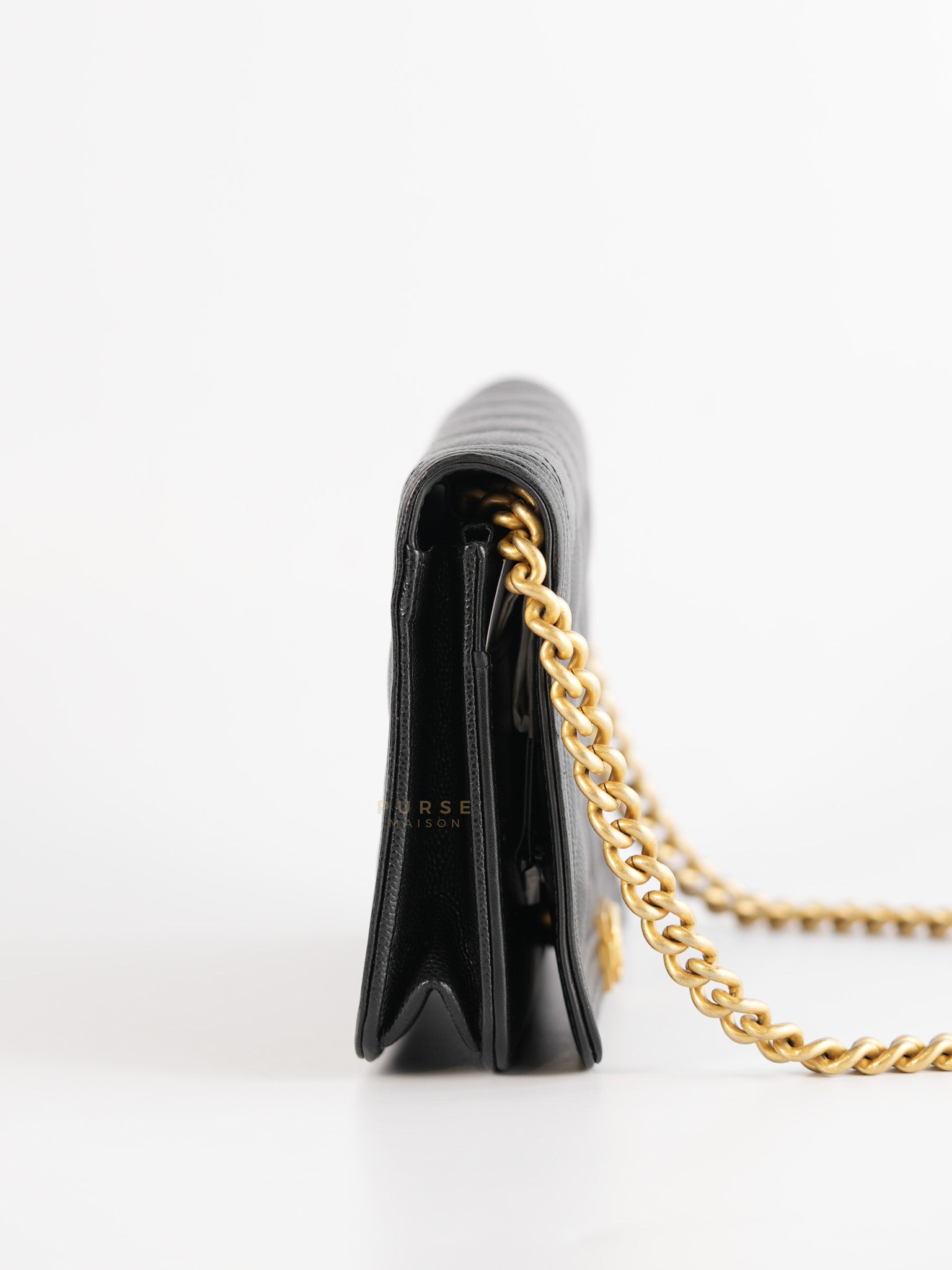 Boy Wallet On Chain in Black Caviar Leather Gold Hardware(Microchip) | Purse Maison Luxury Bags Shop