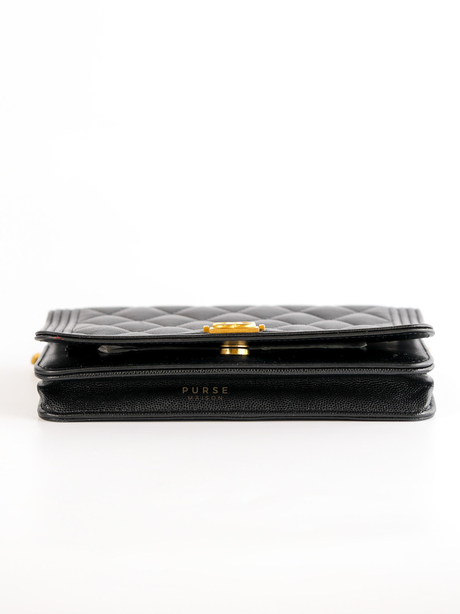 Boy Wallet On Chain in Black Caviar Leather Gold Hardware(Microchip) | Purse Maison Luxury Bags Shop