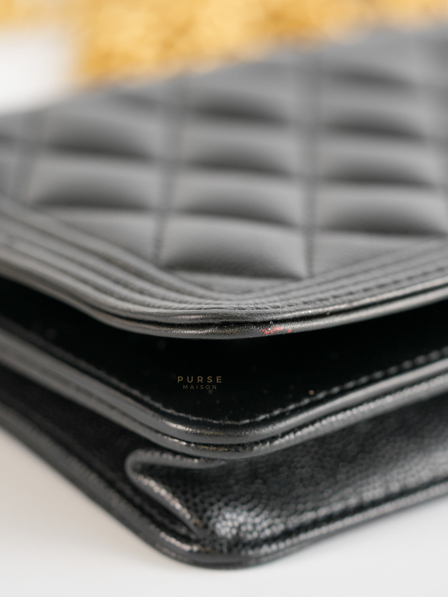 Boy Wallet On Chain in Black Caviar Leather Gold Hardware(Microchip) | Purse Maison Luxury Bags Shop