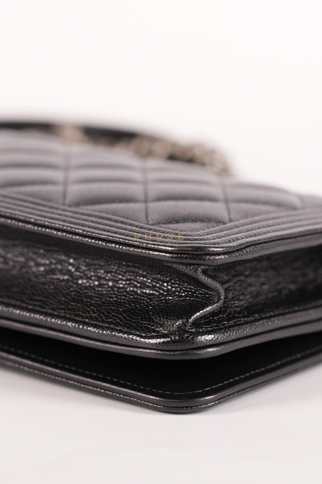 Boy Wallet on Chain in Black Caviar Leather Ruthenium Hardware (Microchip) | Purse Maison Luxury Bags Shop
