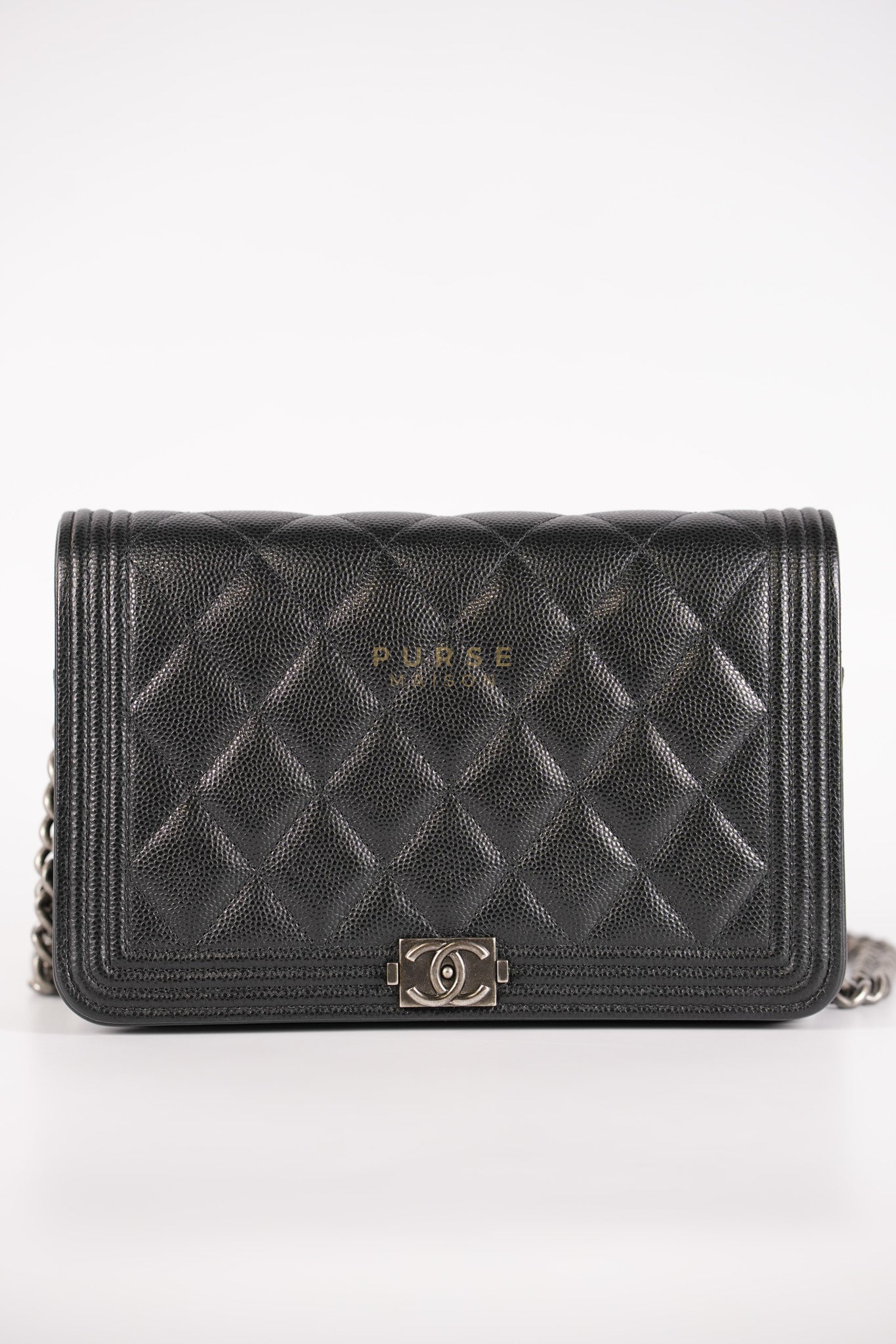 Boy Wallet on Chain in Black Caviar Leather Ruthenium Hardware (Microchip) | Purse Maison Luxury Bags Shop