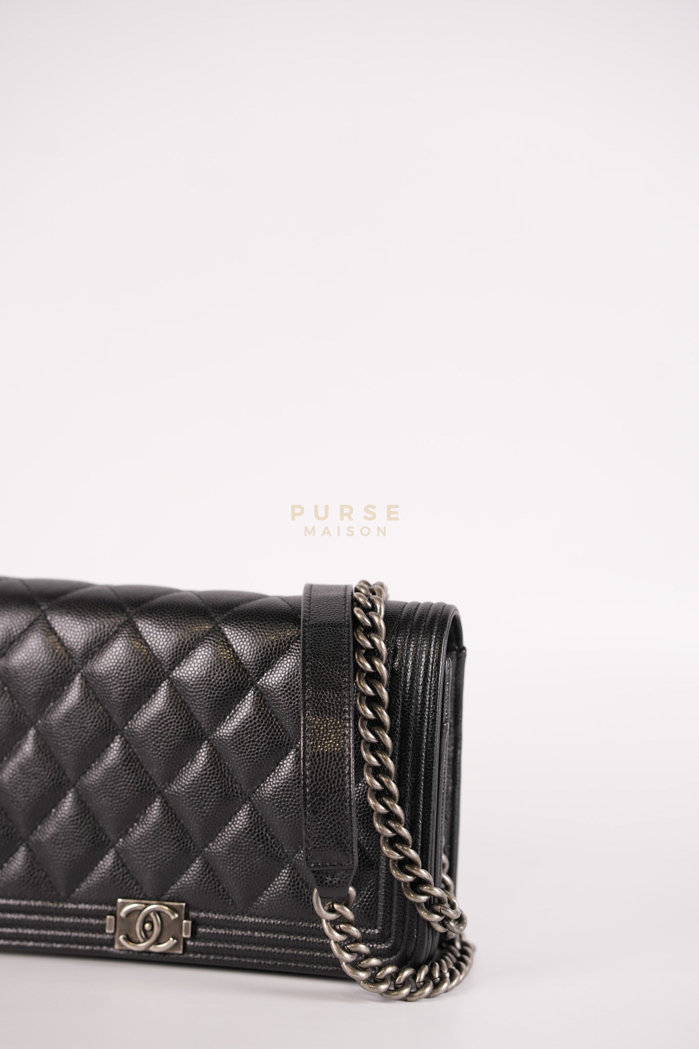 Boy Wallet on Chain in Black Caviar Leather Ruthenium Hardware (Microchip) | Purse Maison Luxury Bags Shop