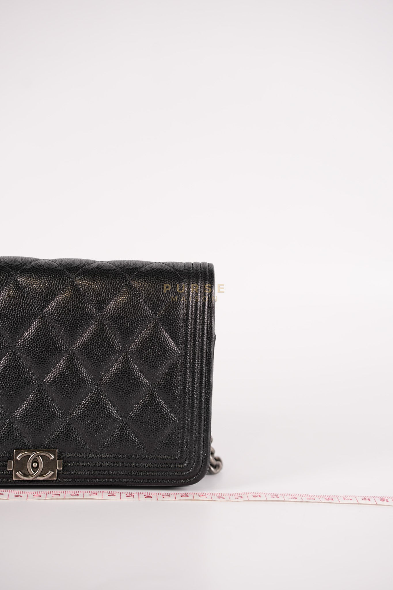 Boy Wallet on Chain in Black Caviar Leather Ruthenium Hardware (Microchip) | Purse Maison Luxury Bags Shop