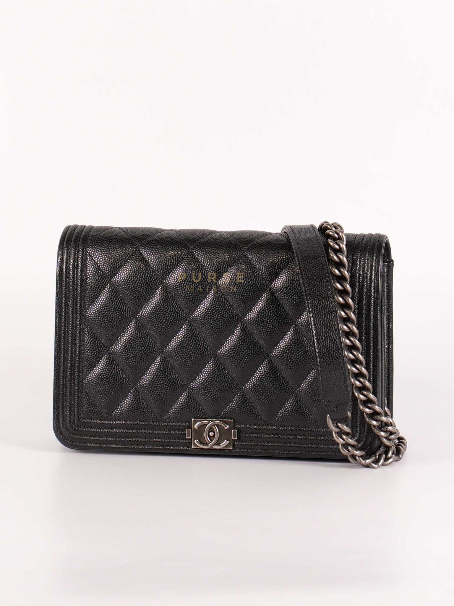 Boy Wallet on Chain in Black Caviar Leather Ruthenium Hardware (Microchip) | Purse Maison Luxury Bags Shop