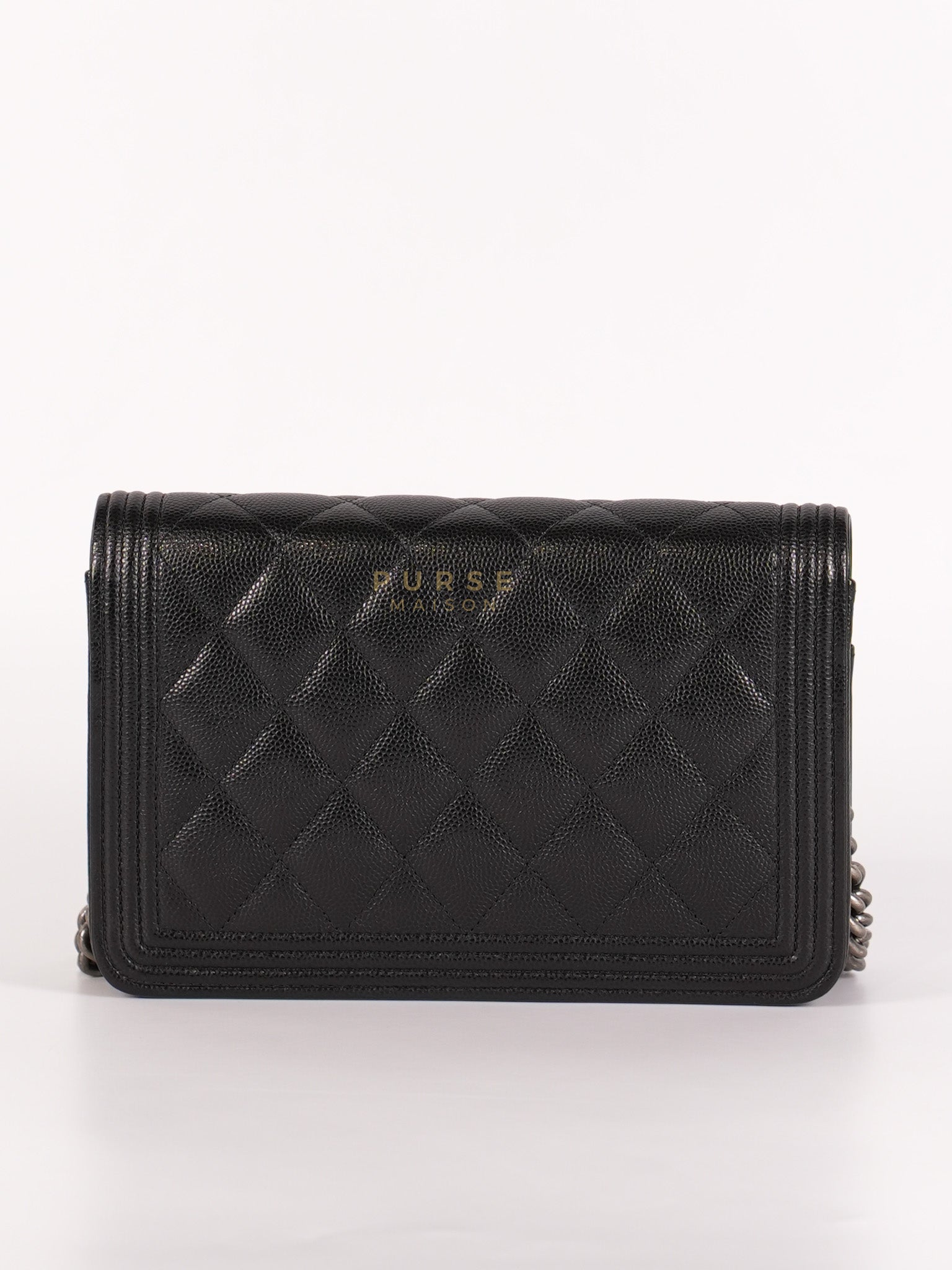 Boy Wallet on Chain in Black Caviar Leather Ruthenium Hardware (Microchip) | Purse Maison Luxury Bags Shop