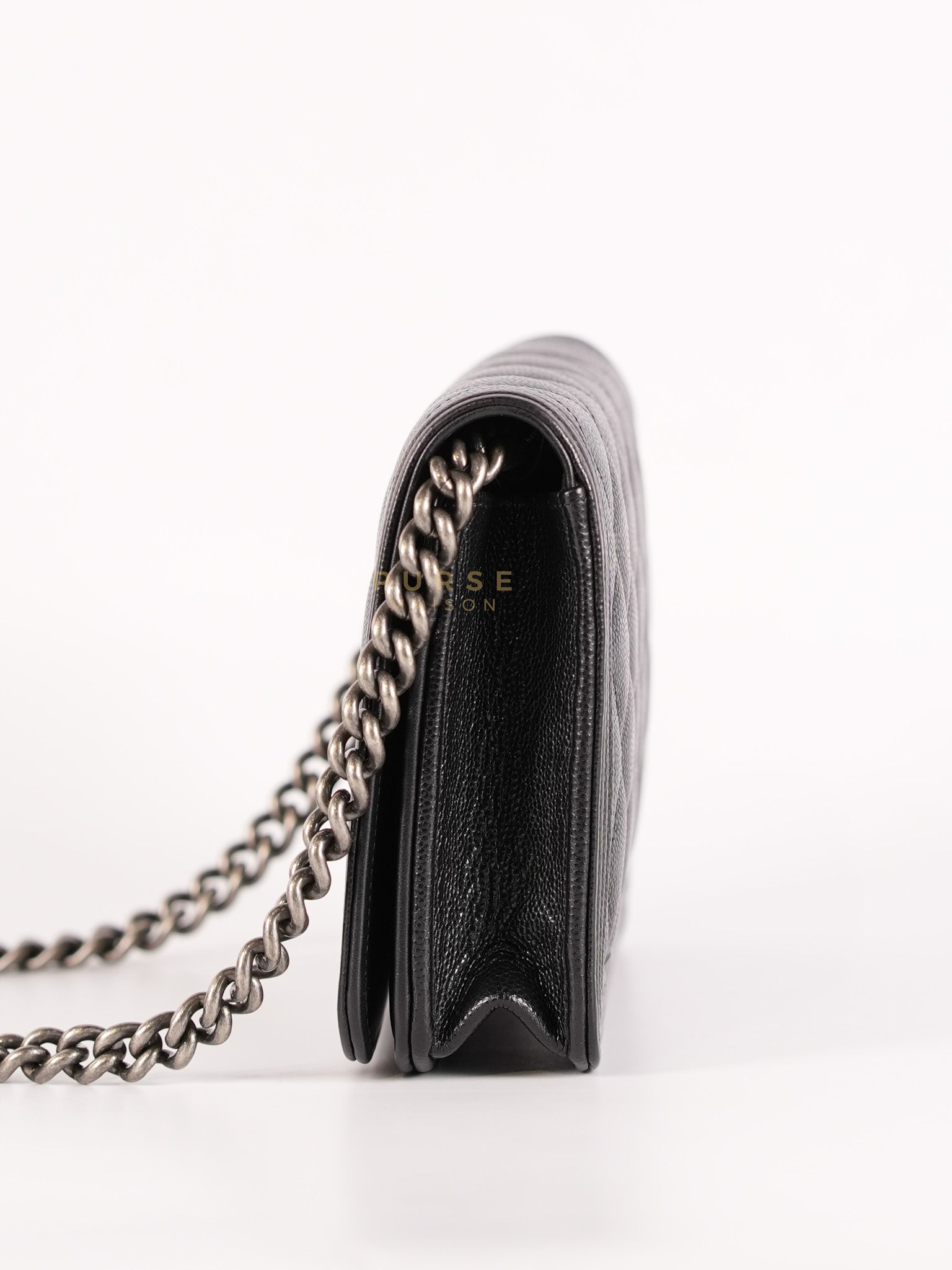 Boy Wallet on Chain in Black Caviar Leather Ruthenium Hardware (Microchip) | Purse Maison Luxury Bags Shop