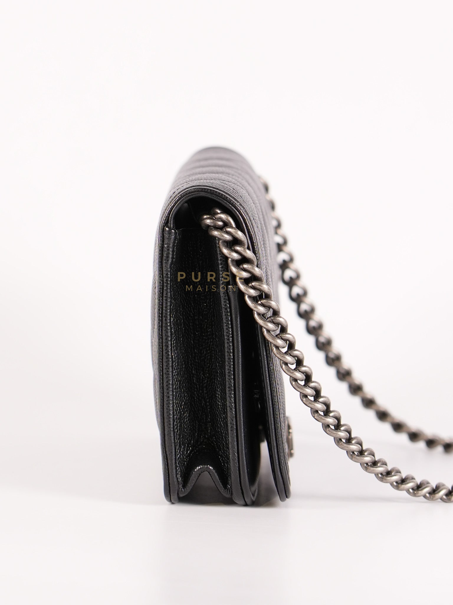 Boy Wallet on Chain in Black Caviar Leather Ruthenium Hardware (Microchip) | Purse Maison Luxury Bags Shop
