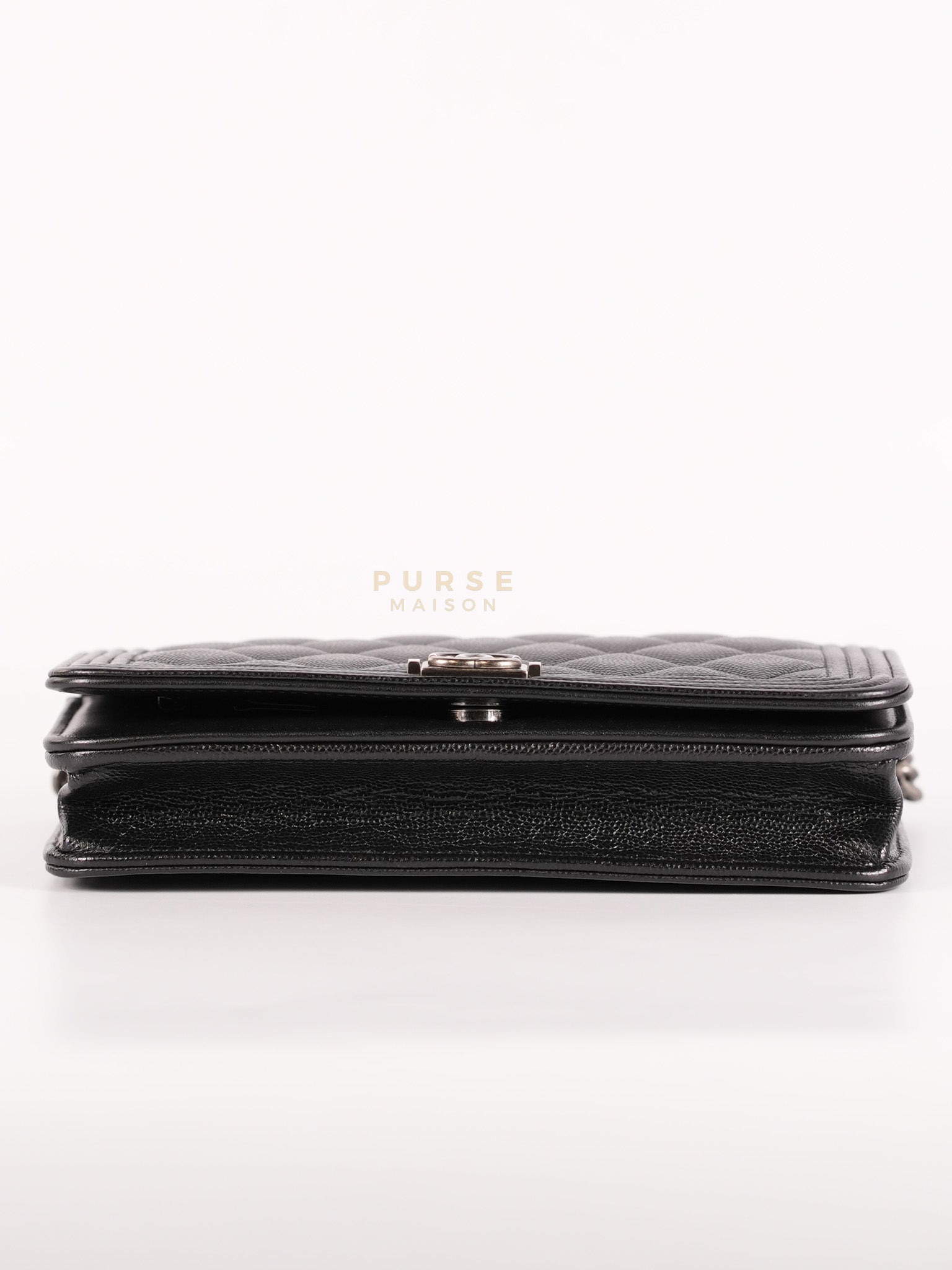 Boy Wallet on Chain in Black Caviar Leather Ruthenium Hardware (Microchip) | Purse Maison Luxury Bags Shop