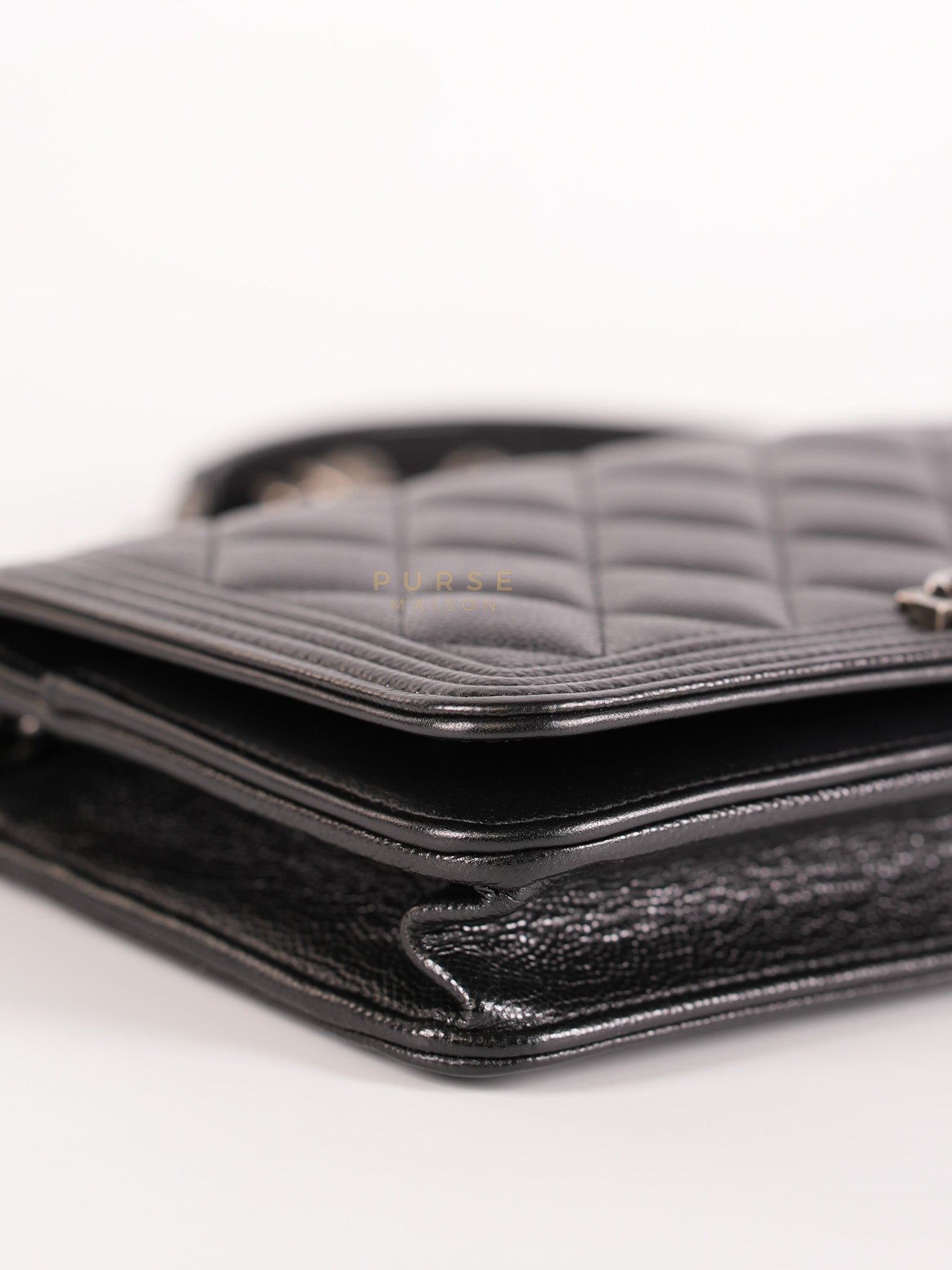 Boy Wallet on Chain in Black Caviar Leather Ruthenium Hardware (Microchip) | Purse Maison Luxury Bags Shop