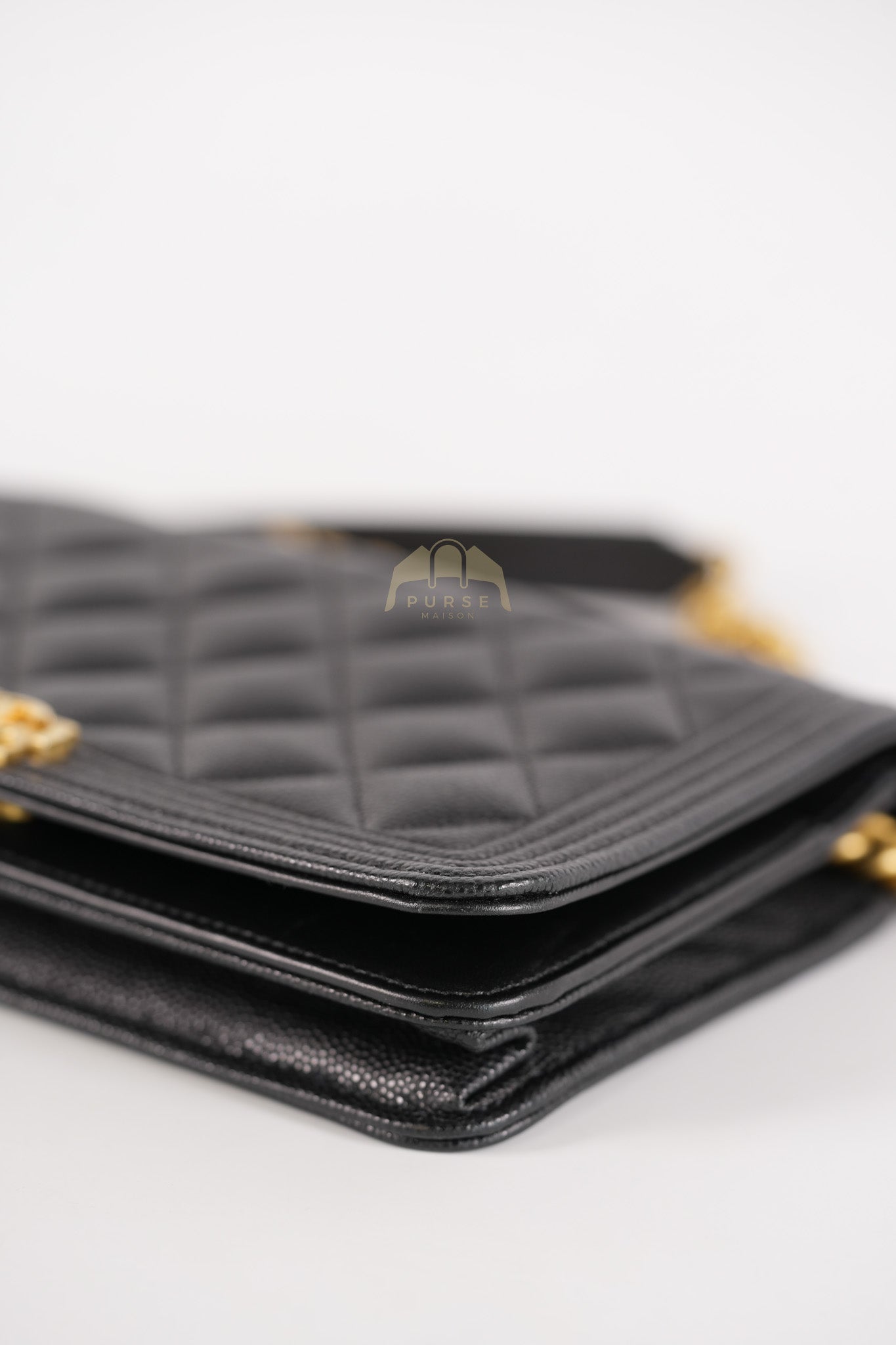 Boy Wallet on Chain in Black Quilted Caviar Leather & Gold Hardware Series 30 | Purse Maison Luxury Bags Shop