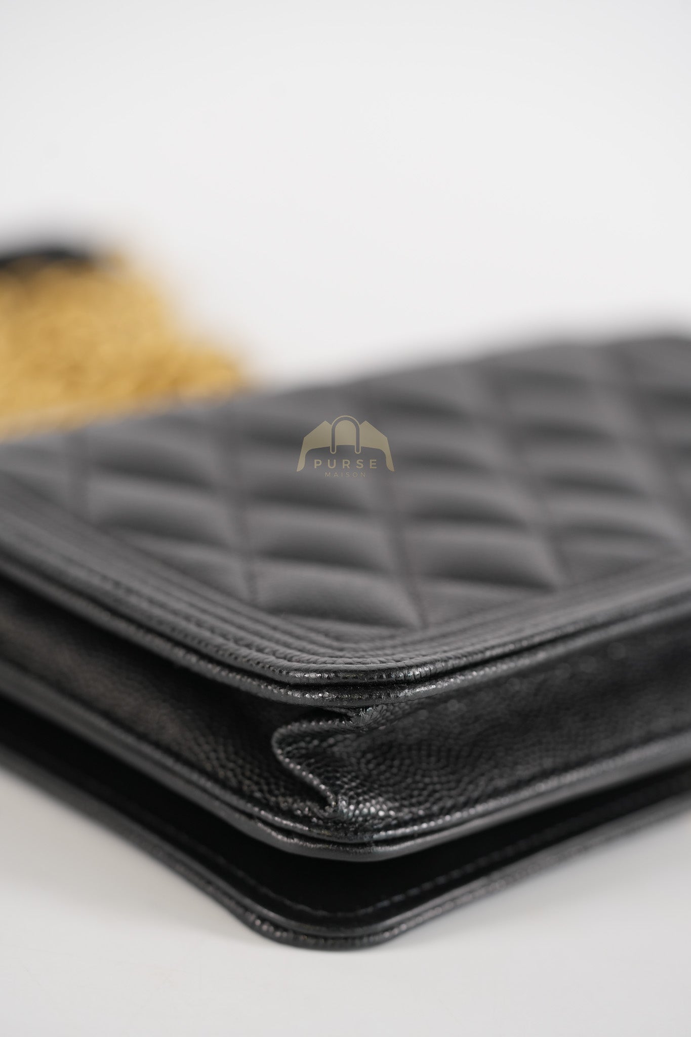 Boy Wallet on Chain in Black Quilted Caviar Leather & Gold Hardware Series 30 | Purse Maison Luxury Bags Shop