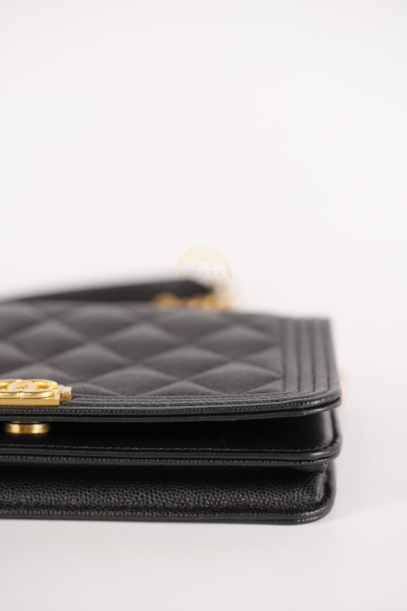 Boy Wallet on Chain in Black Quilted Caviar Leather & Gold Hardware Series 30 | Purse Maison Luxury Bags Shop